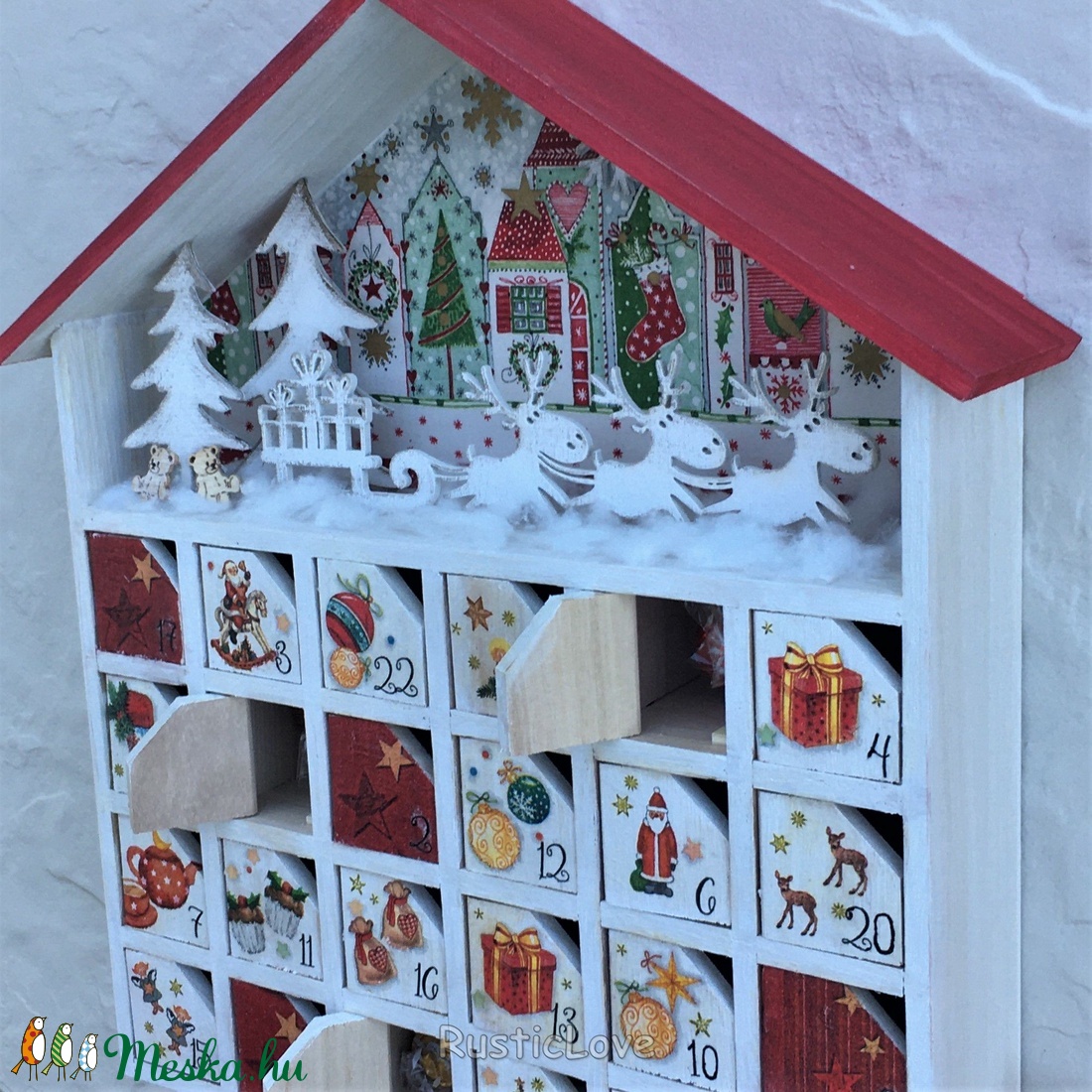 Adventi házikó, fa kalendárium - karácsony - adventi díszek - adventi naptár - Meska.hu