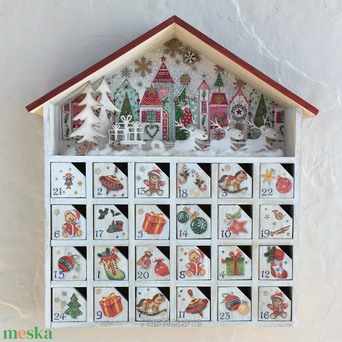 Adventi házikó, fa kalendárium - karácsony - adventi díszek - adventi naptár - Meska.hu