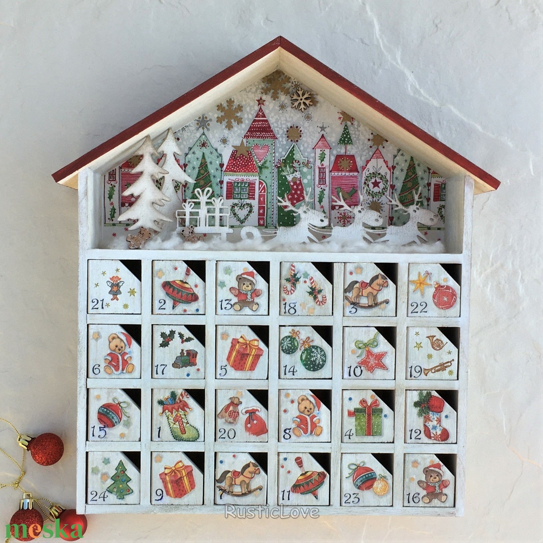 Adventi házikó, fa kalendárium - karácsony - adventi díszek - adventi naptár - Meska.hu