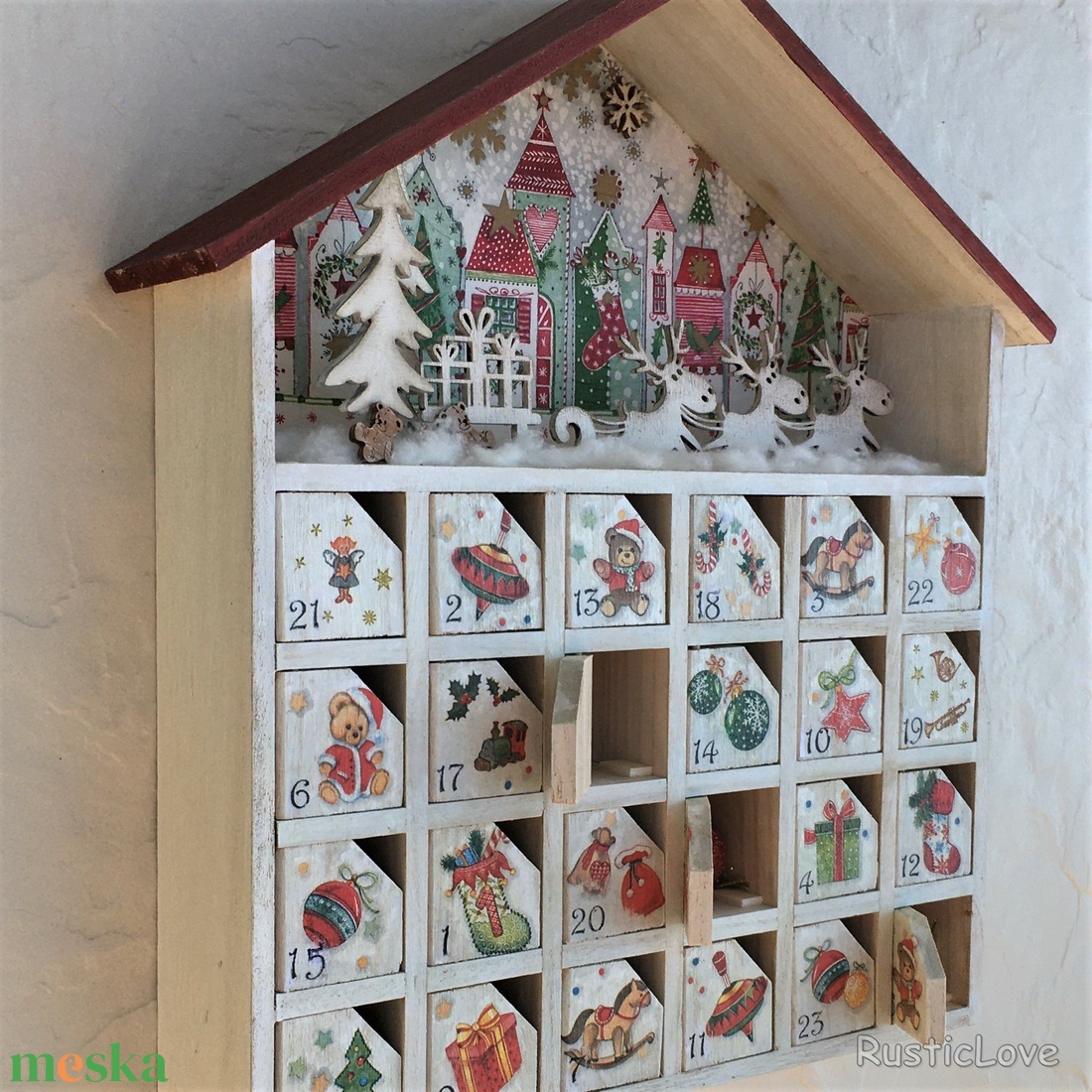 Adventi házikó, fa kalendárium - karácsony - adventi díszek - adventi naptár - Meska.hu