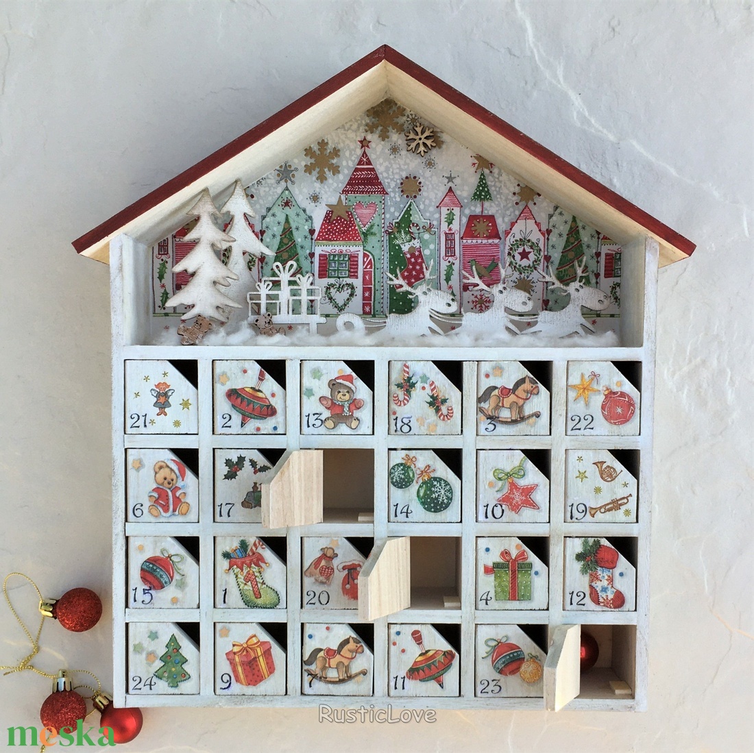 Adventi házikó, fa kalendárium - karácsony - adventi díszek - adventi naptár - Meska.hu