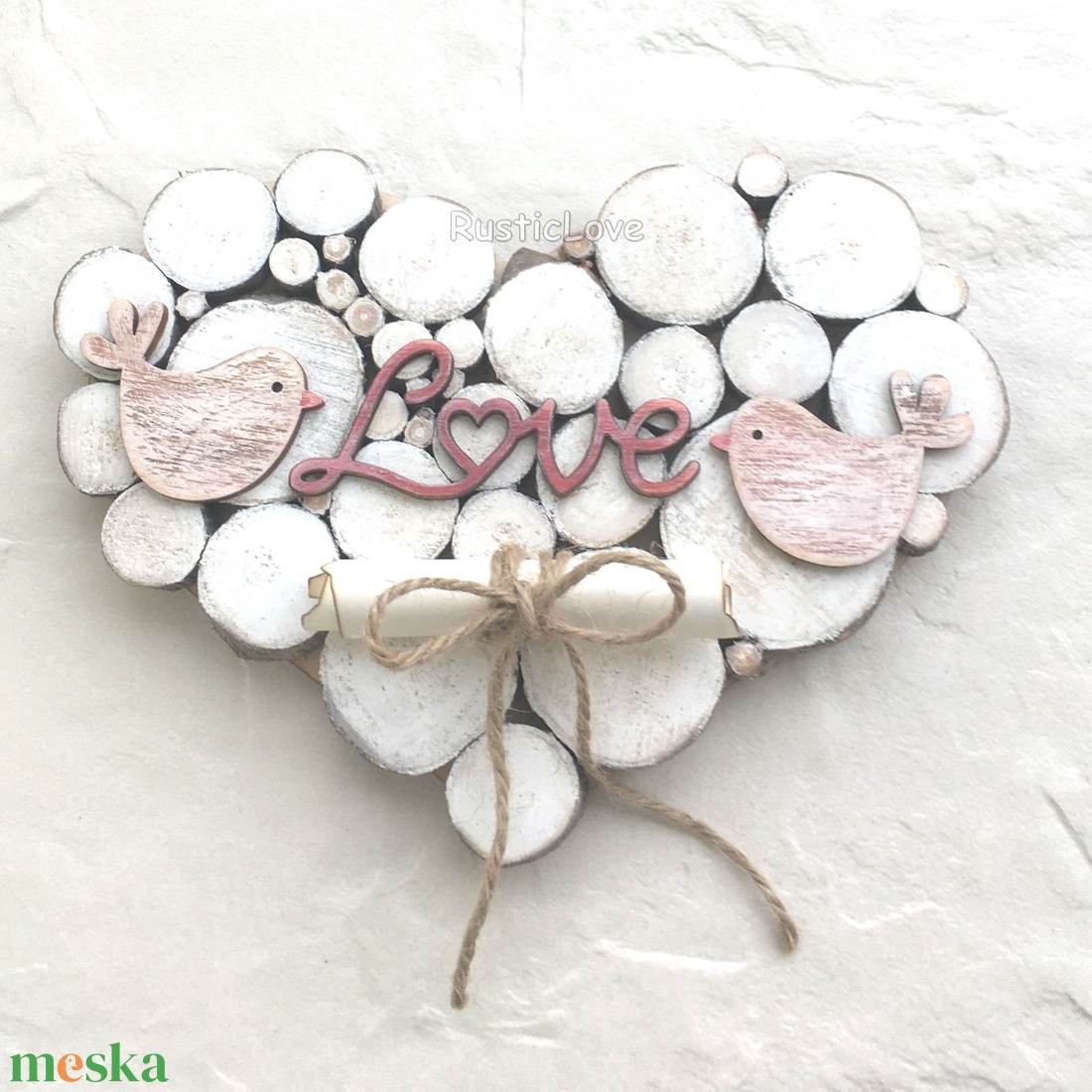 Rusztikus szív szerelmes madárkákkal - nászajándék, pénzátadó - esküvő - emlék & ajándék - nászajándék - esküvői pénzátadó képkeret - Meska.hu