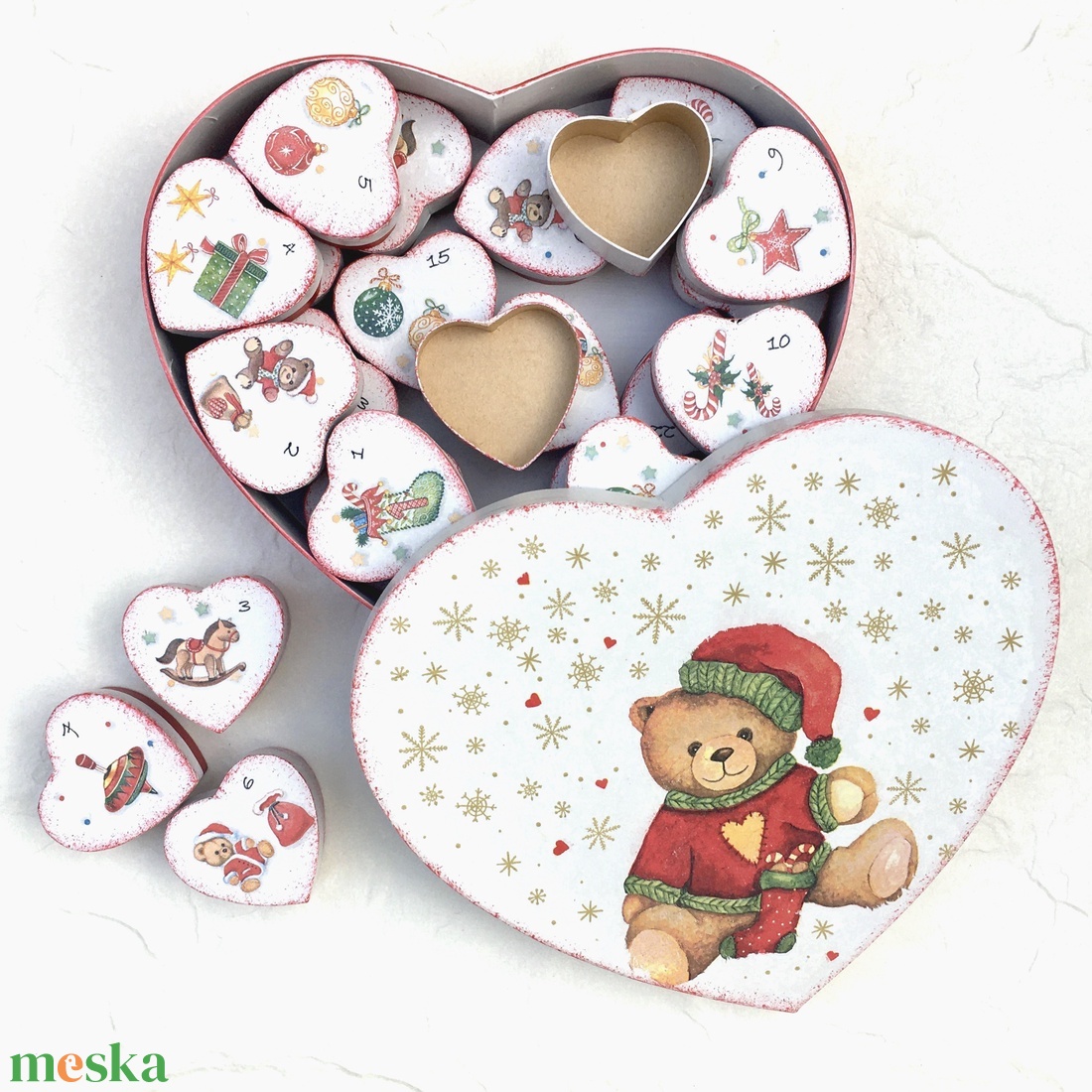 Adventi naptár, szívek - Mackó - karácsony - adventi díszek - adventi naptár - Meska.hu Adventi naptár, szívek - Mackó - karácsony - adventi díszek - adventi naptár - Meska.hu