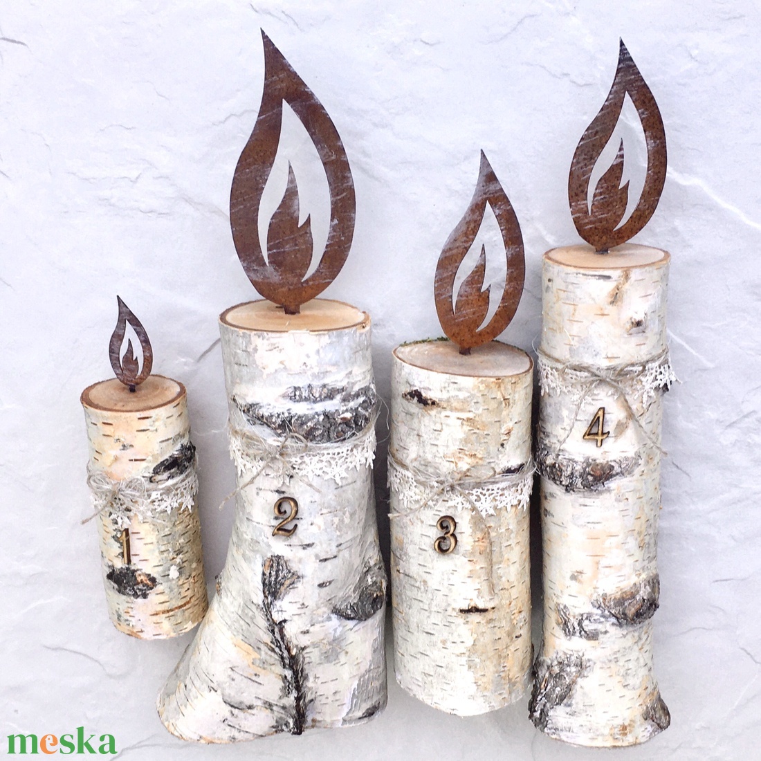 Nyírfarönk gyertya - 4 db - karácsony - adventi díszek - adventi koszorú - Meska.hu