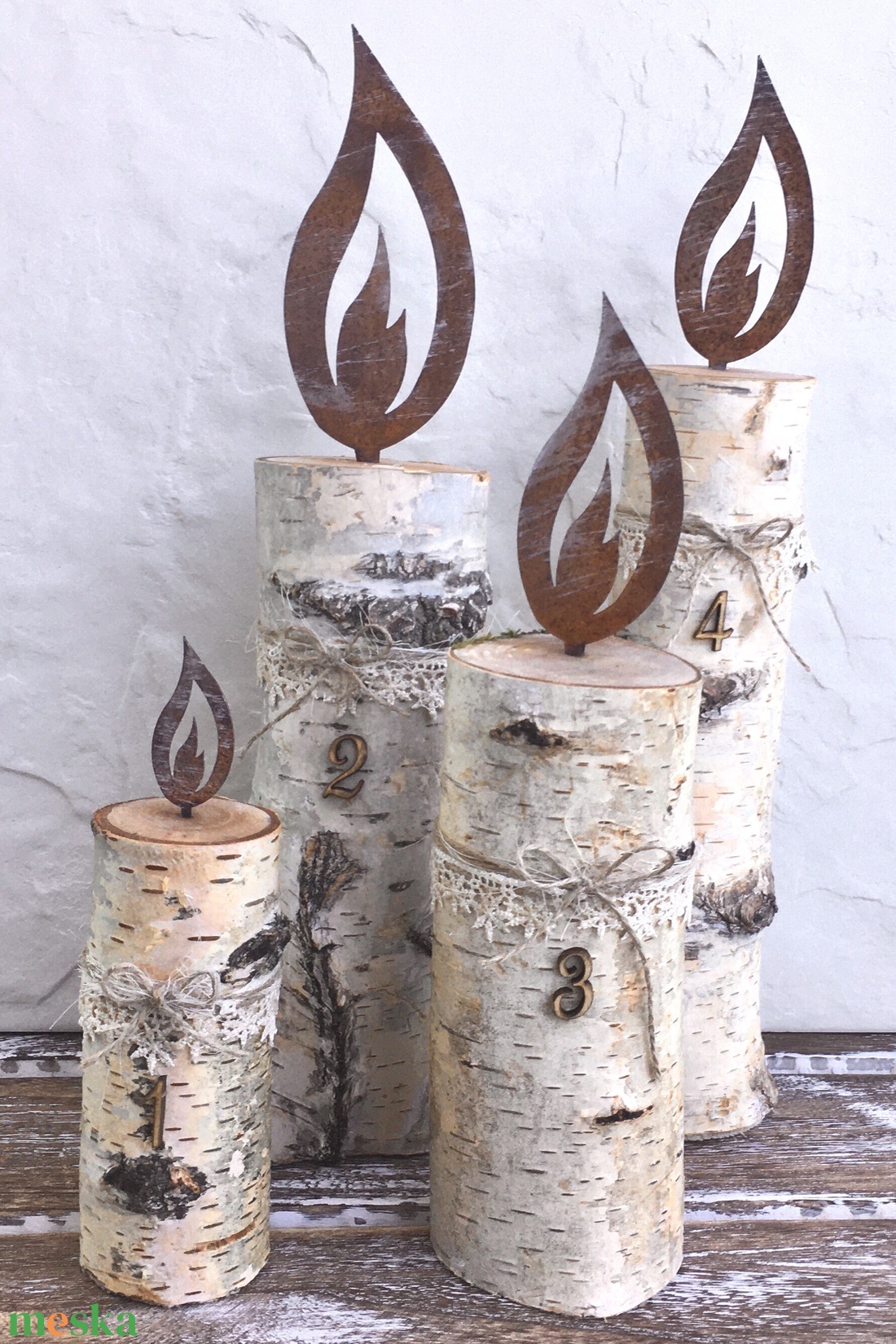 Nyírfarönk gyertya - 4 db - karácsony - adventi díszek - adventi koszorú - Meska.hu