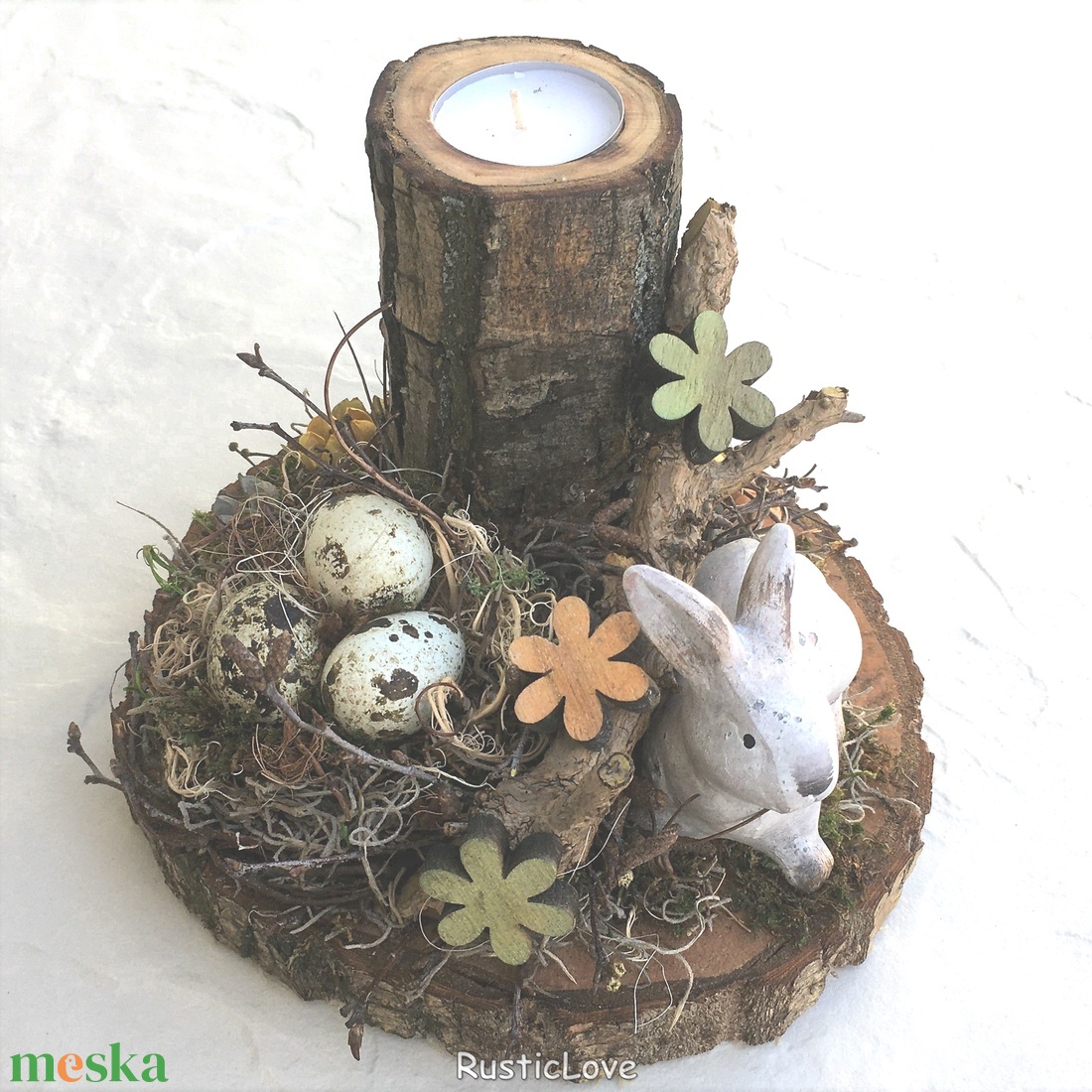 Nyuszi - húsvéti asztaldísz fa mécsestartóval  - otthon & életmód - dekoráció - húsvéti asztaldíszek - Meska.hu