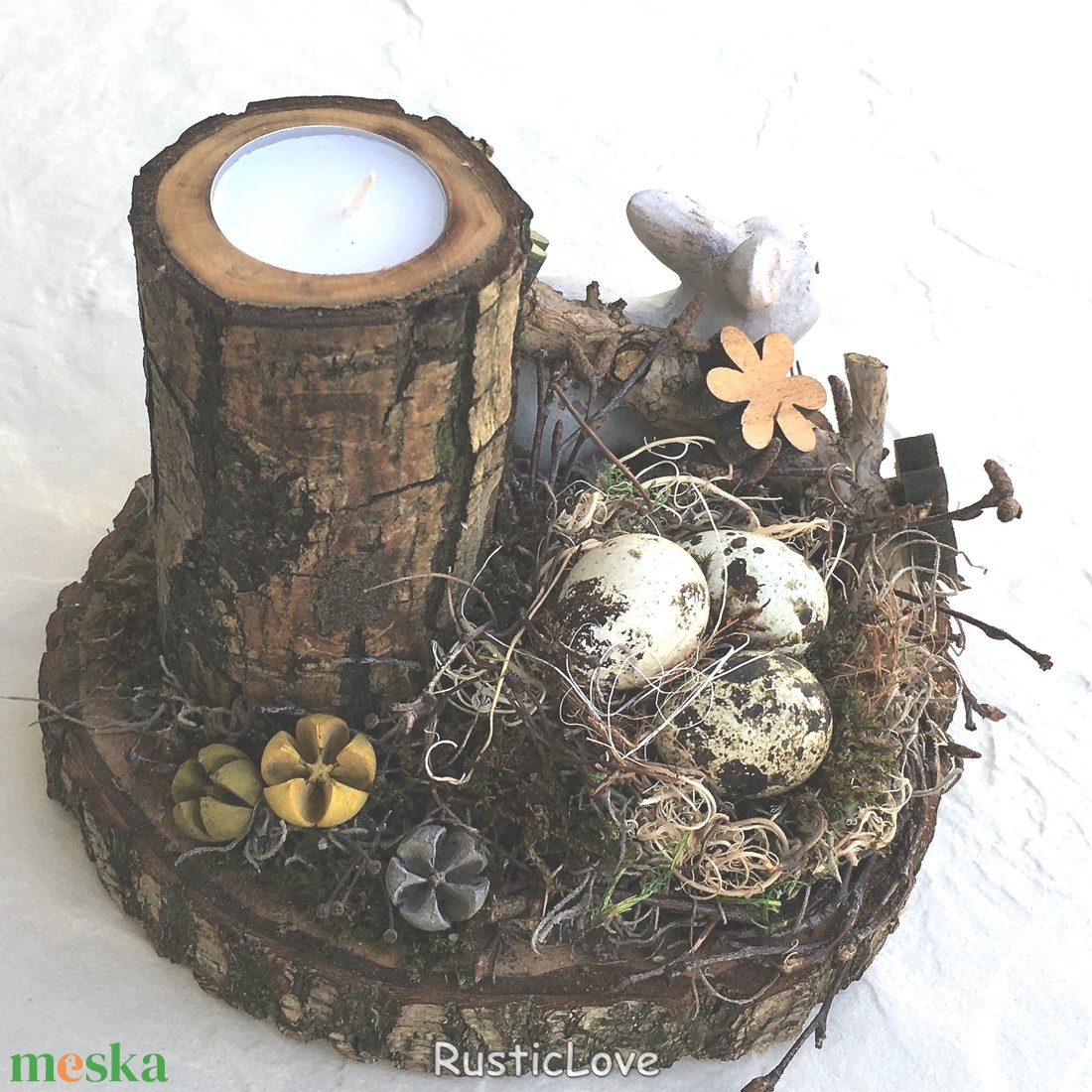 Nyuszi - húsvéti asztaldísz fa mécsestartóval  - otthon & életmód - dekoráció - húsvéti asztaldíszek - Meska.hu