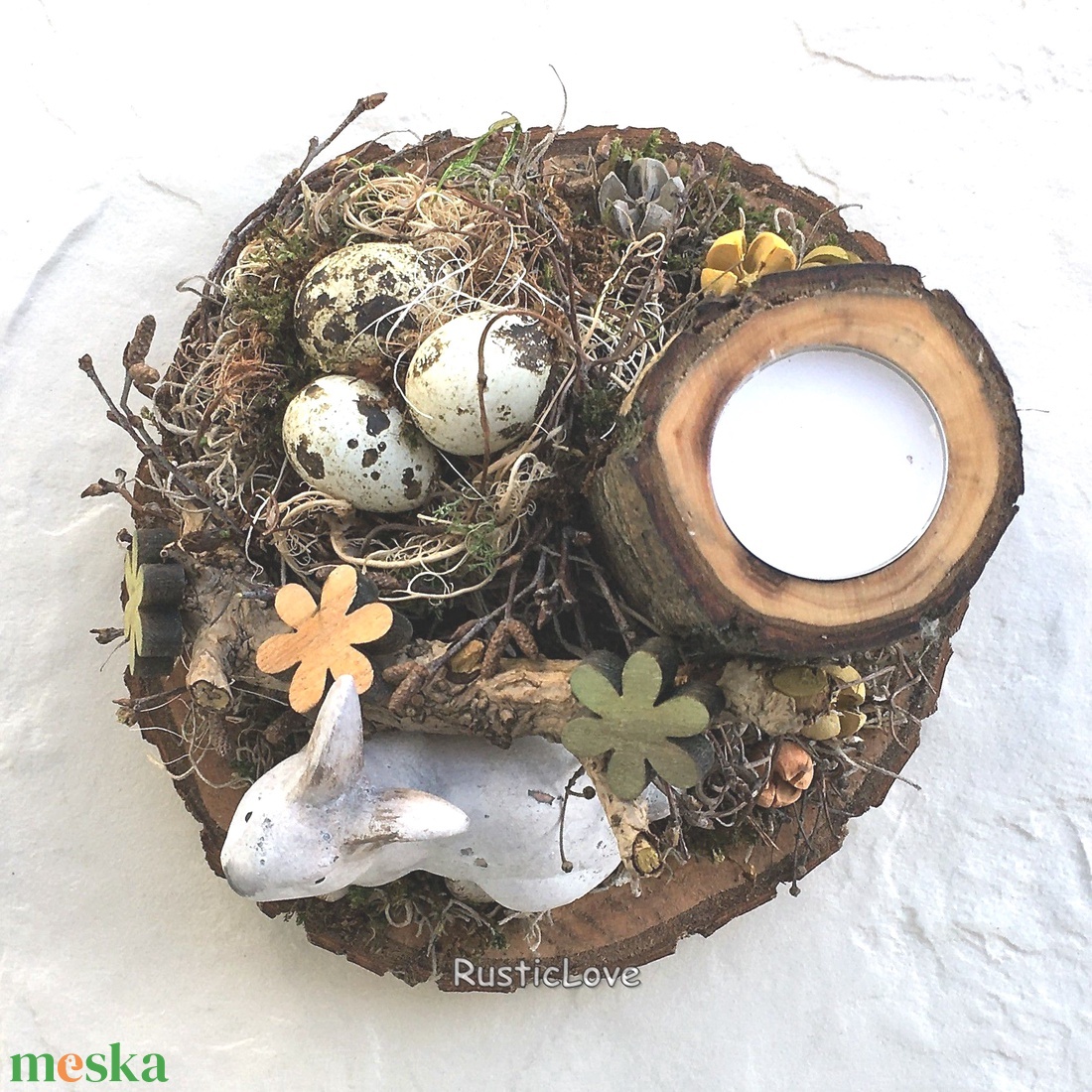 Nyuszi - húsvéti asztaldísz fa mécsestartóval  - otthon & életmód - dekoráció - húsvéti asztaldíszek - Meska.hu