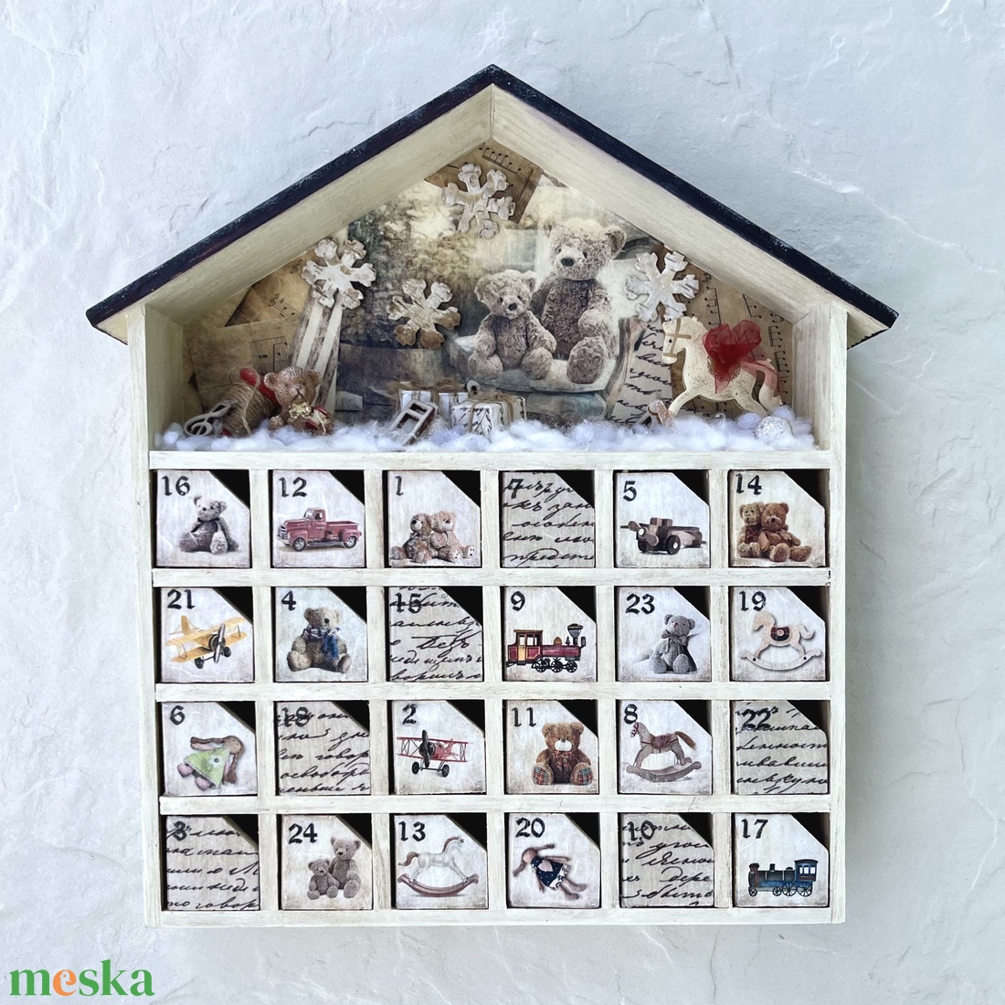 MACKÓ - adventi házikó, fa kalendárium - karácsony - adventi díszek - adventi naptár - Meska.hu