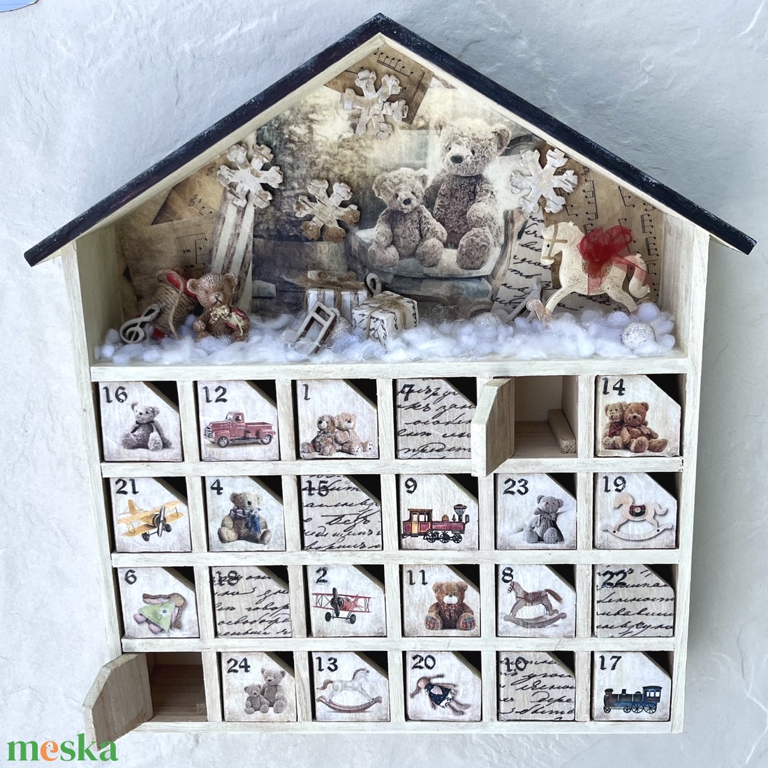 MACKÓ - adventi házikó, fa kalendárium - karácsony - adventi díszek - adventi naptár - Meska.hu