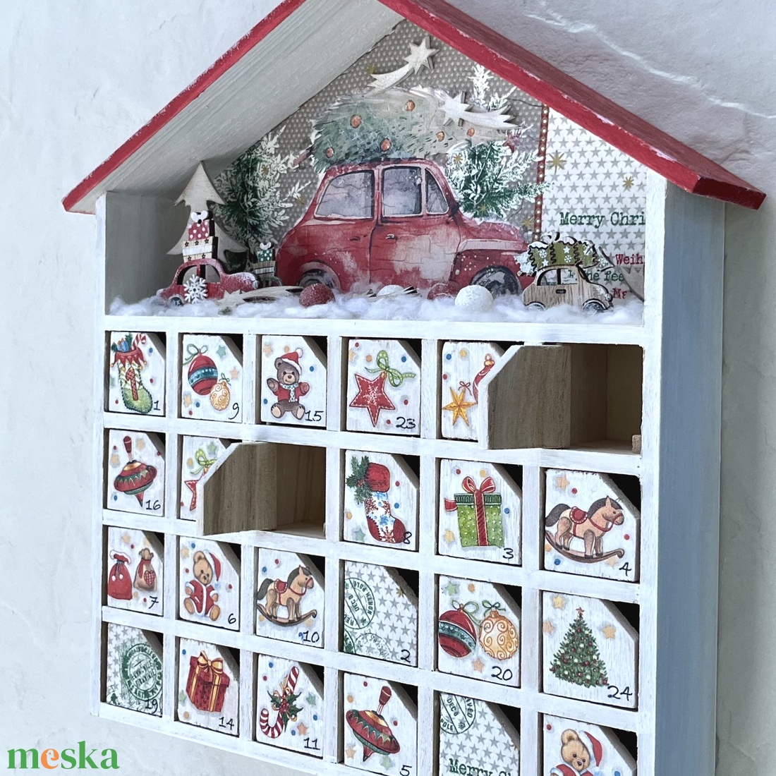 Adventi házikó, fa kalendárium - AUTÓ - karácsony - adventi díszek - adventi naptár - Meska.hu