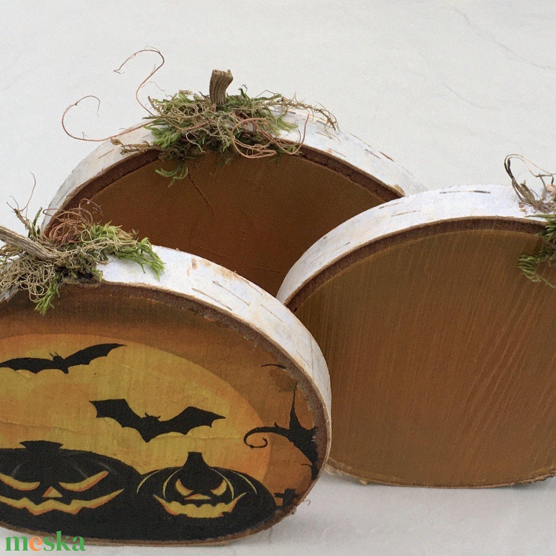 Halloween, ősz - tök dekoráció fából, asztaldísz - otthon & életmód - dekoráció - halloween - halloweeni tök - Meska.hu