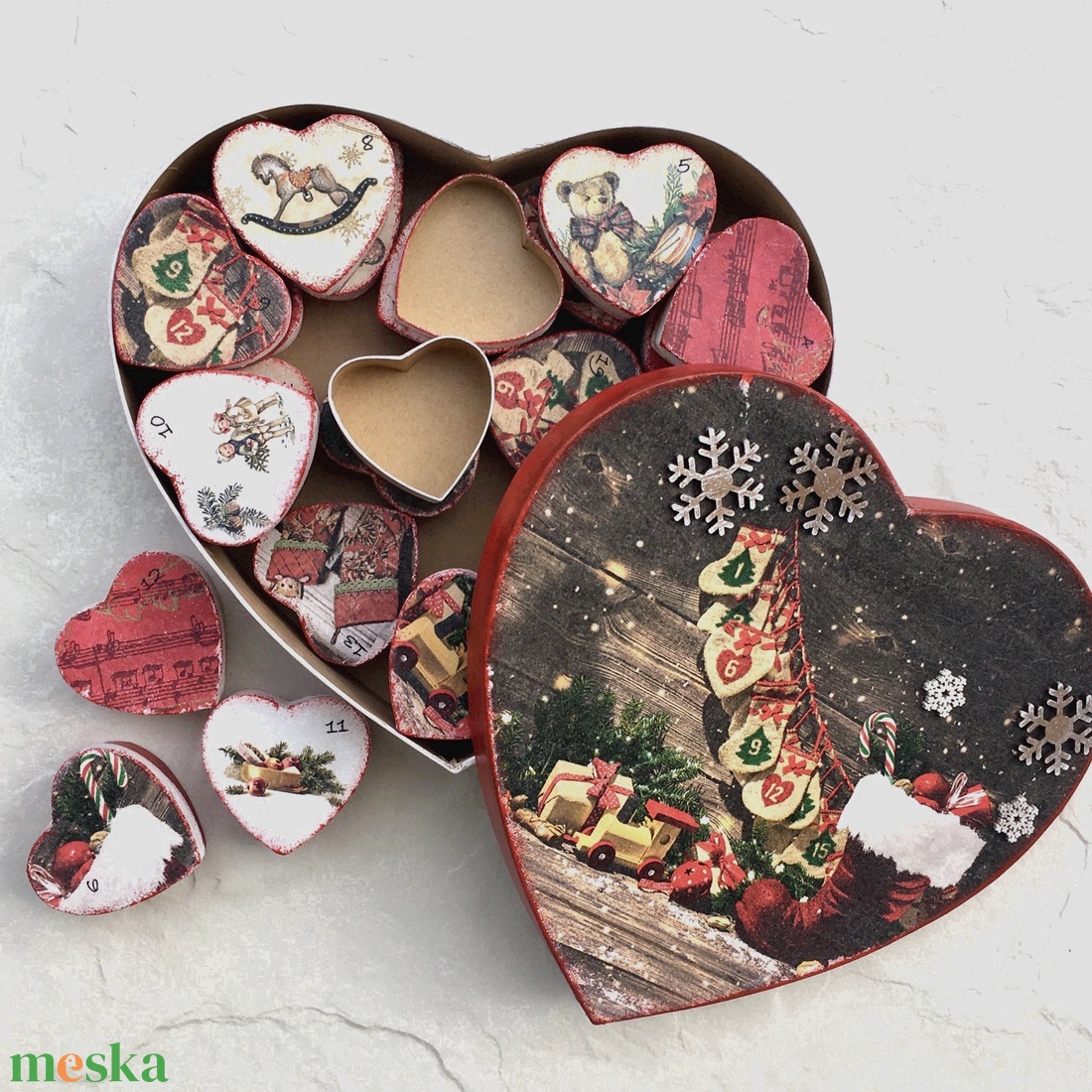 Adventi kalendárium, naptár, szívek - várakozás - karácsony - adventi díszek - adventi naptár - Meska.hu Adventi kalendárium, naptár, szívek - várakozás - karácsony - adventi díszek - adventi naptár - Meska.hu