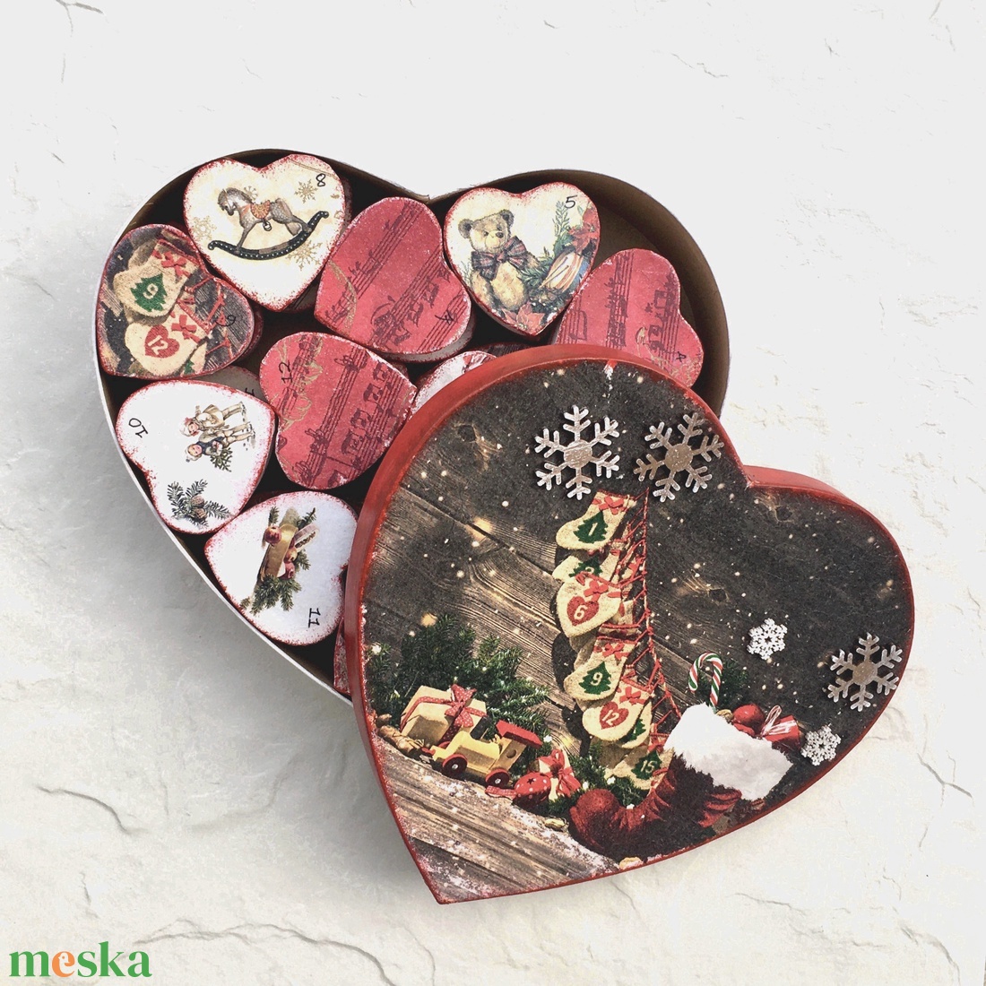 Adventi kalendárium, naptár, szívek - várakozás - karácsony - adventi díszek - adventi naptár - Meska.hu Adventi kalendárium, naptár, szívek - várakozás - karácsony - adventi díszek - adventi naptár - Meska.hu