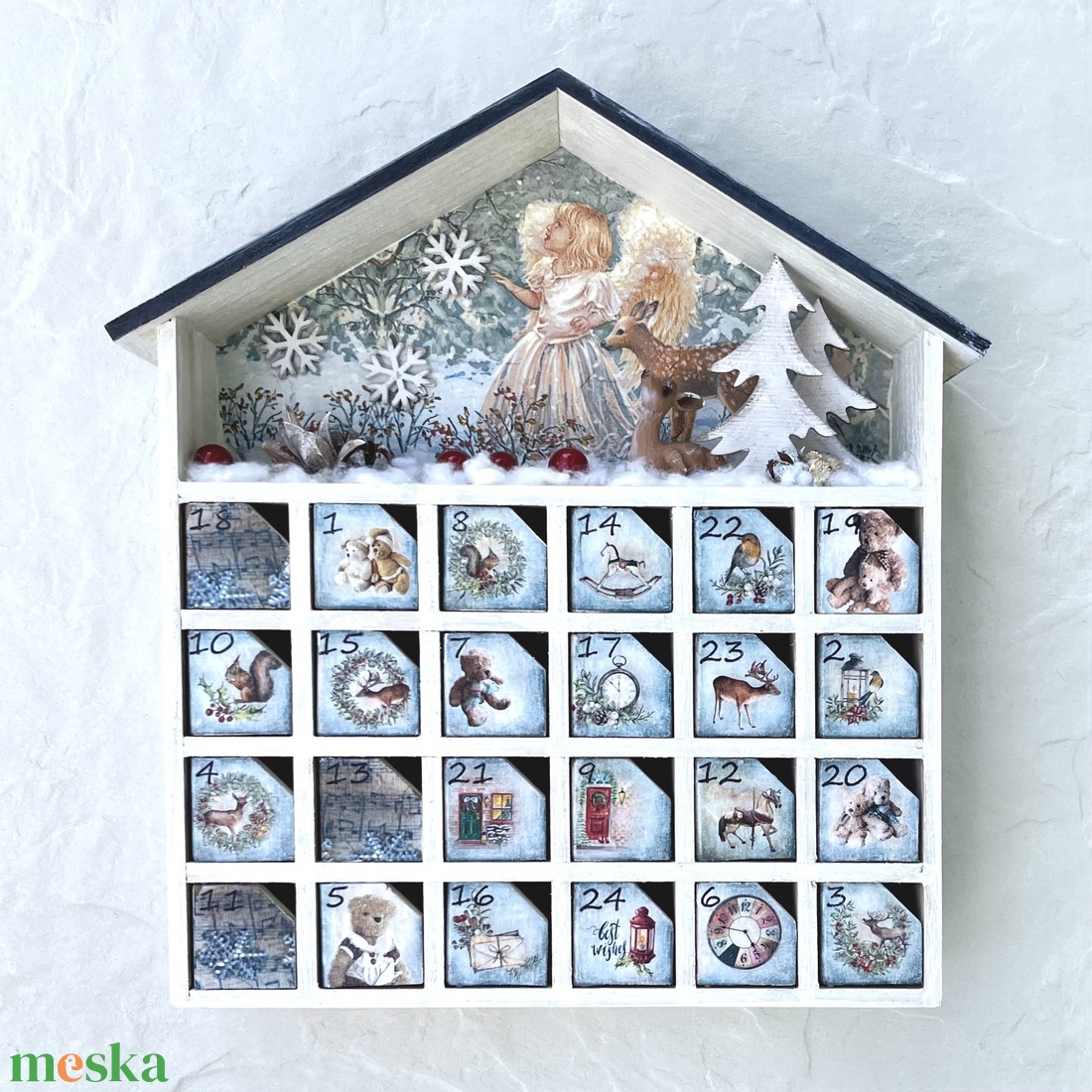 Adventi házikó, naptár - Angyalka őzikével - karácsony - adventi díszek - adventi naptár - Meska.hu Adventi házikó, naptár - Angyalka őzikével - karácsony - adventi díszek - adventi naptár - Meska.hu