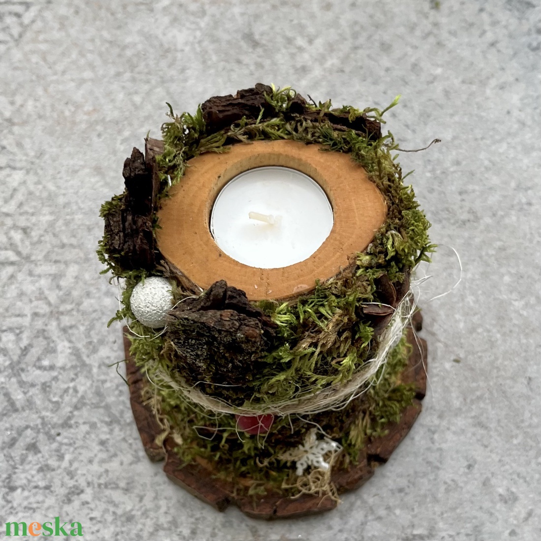 Mécsestartó, fa, mohás, rusztikus - karácsony - adventi díszek - adventi asztaldísz - Meska.hu
