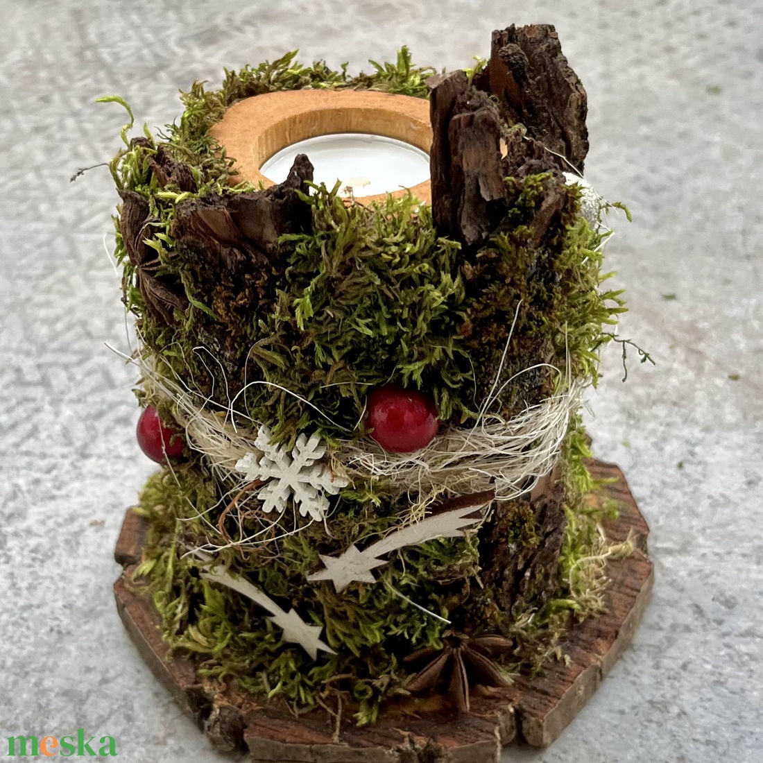 Mécsestartó, fa, mohás, rusztikus - karácsony - adventi díszek - adventi asztaldísz - Meska.hu
