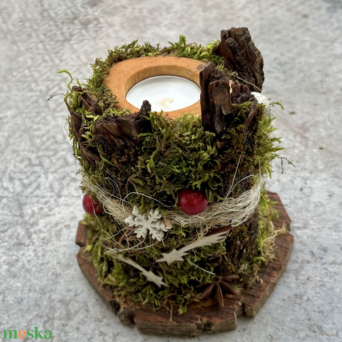 Mécsestartó, fa, mohás, rusztikus - karácsony - adventi díszek - adventi asztaldísz - Meska.hu