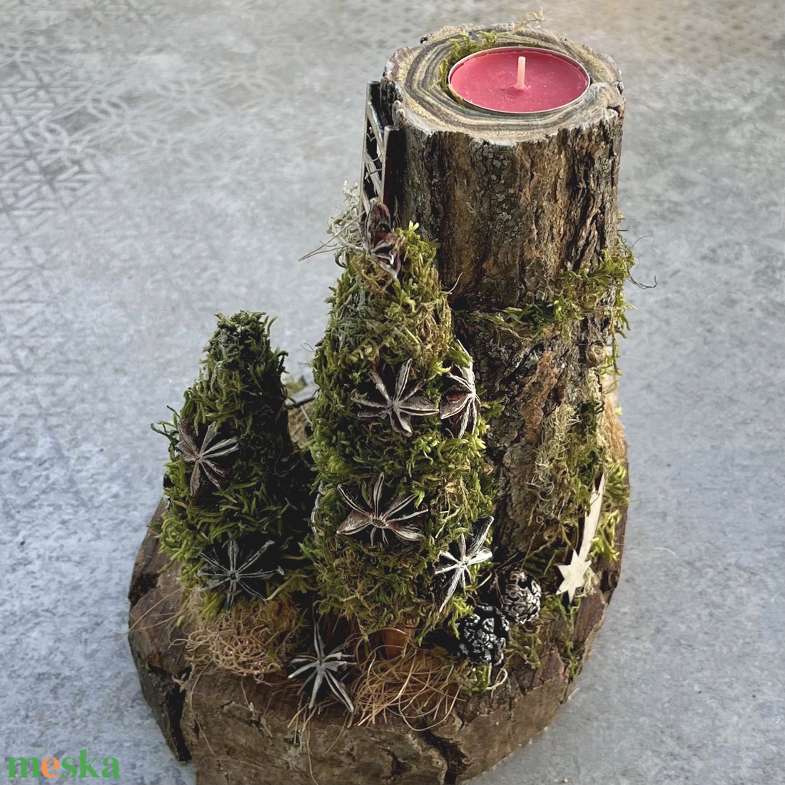 Erdei manó - rusztikus asztaldísz fa mécsestartóval  - karácsony - karácsonyi lakásdekoráció - karácsonyi lakásdíszek - Meska.hu