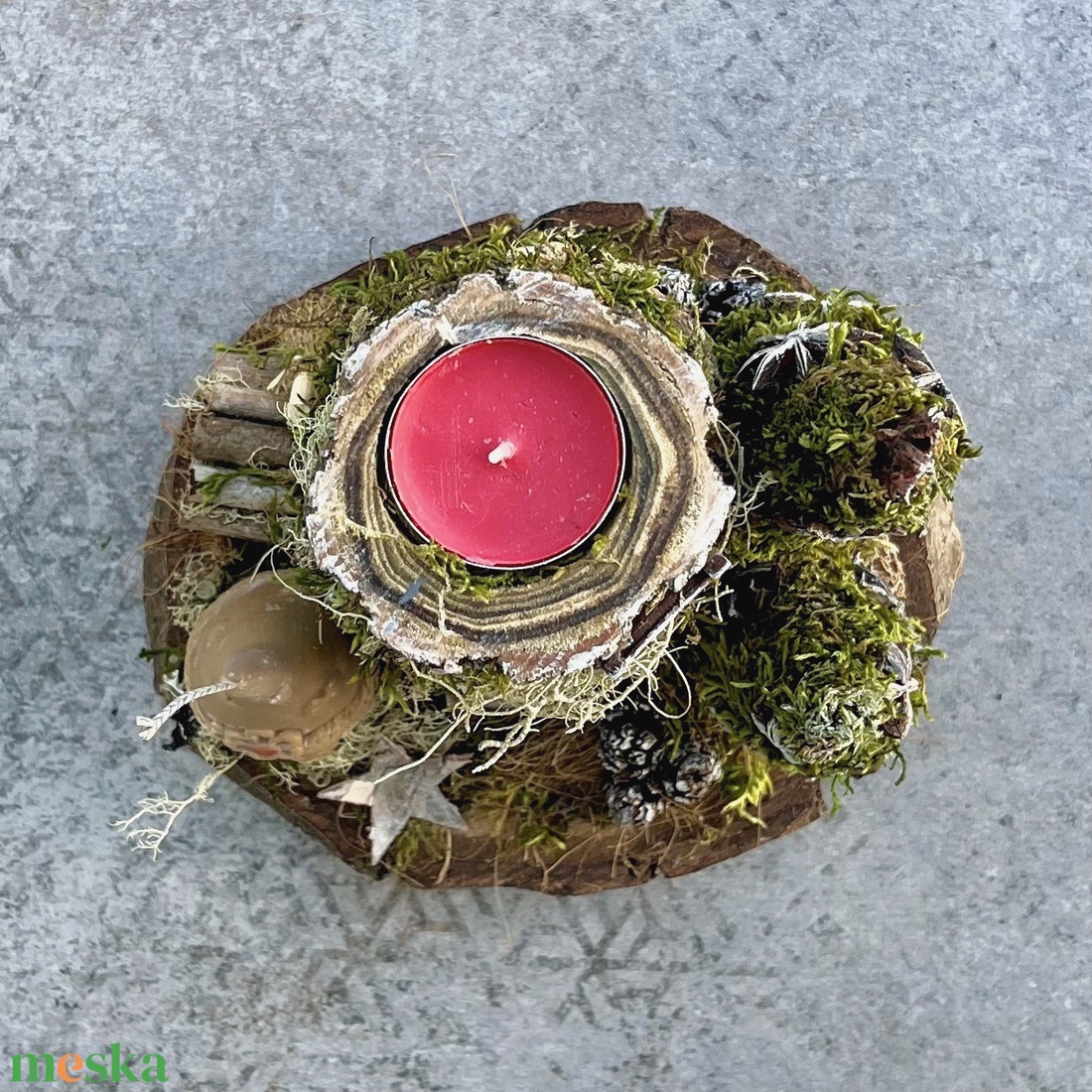 Erdei manó - rusztikus asztaldísz fa mécsestartóval  - karácsony - karácsonyi lakásdekoráció - karácsonyi lakásdíszek - Meska.hu