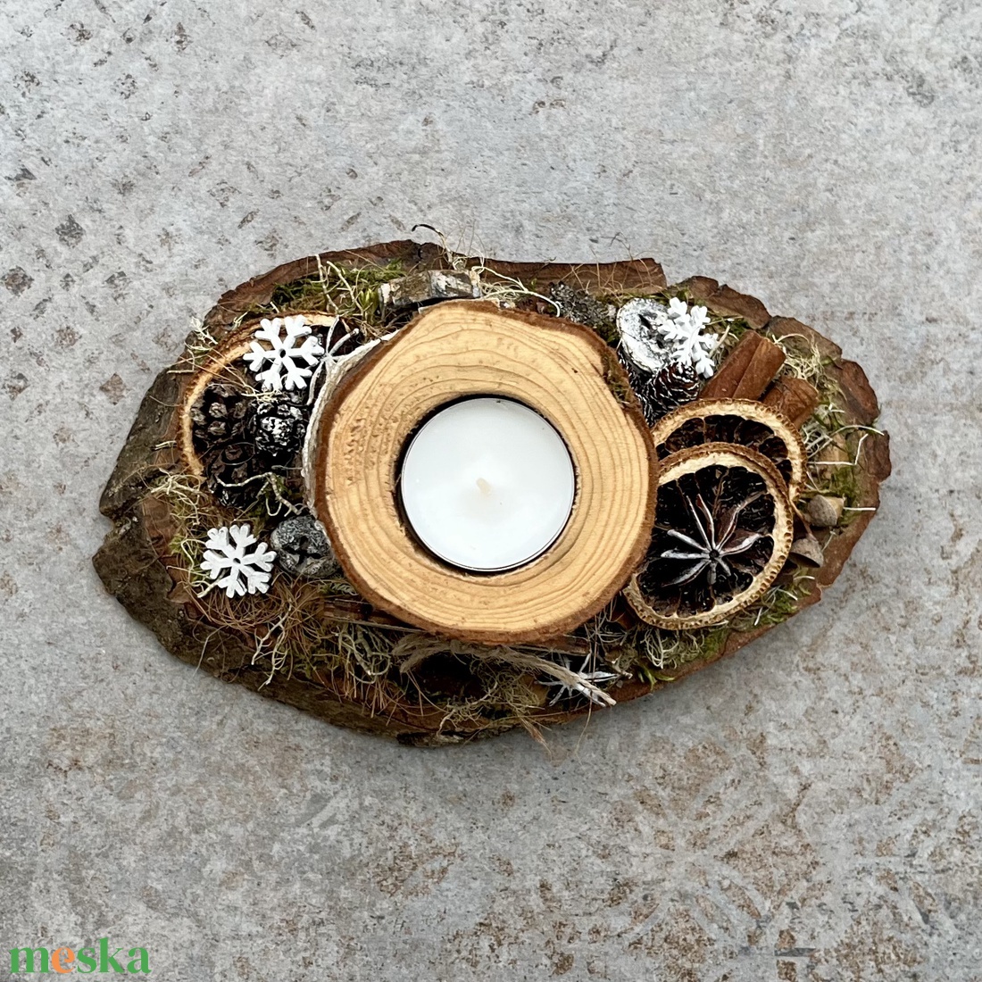 Hintaló - rusztikus asztaldísz fa mécsestartóval  - karácsony - karácsonyi lakásdekoráció - karácsonyfadíszek - Meska.hu