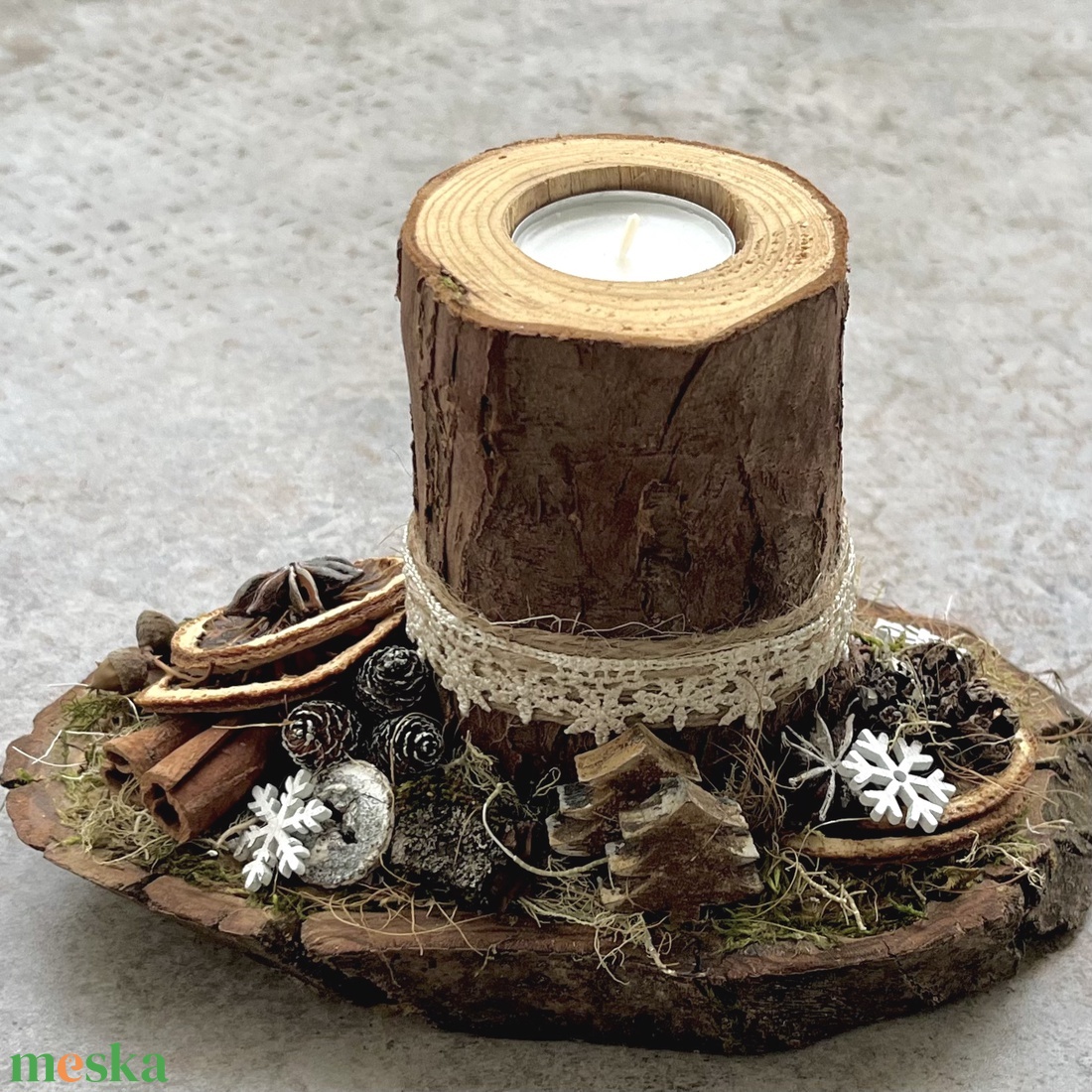 Hintaló - rusztikus asztaldísz fa mécsestartóval  - karácsony - karácsonyi lakásdekoráció - karácsonyfadíszek - Meska.hu