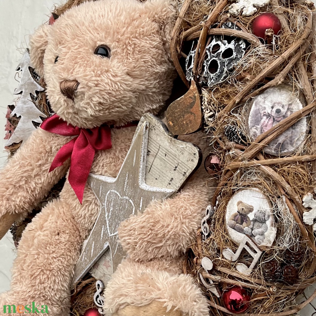 Téli, karácsonyi MACKÓ kopogtató  - karácsony - karácsonyi lakásdekoráció - karácsonyi ajtódíszek - Meska.hu