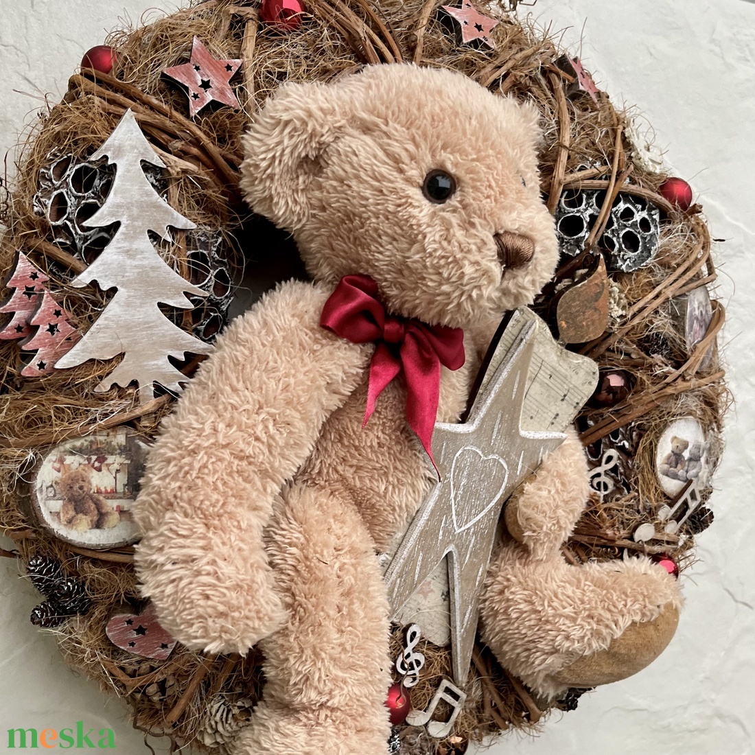 Téli, karácsonyi MACKÓ kopogtató  - karácsony - karácsonyi lakásdekoráció - karácsonyi ajtódíszek - Meska.hu