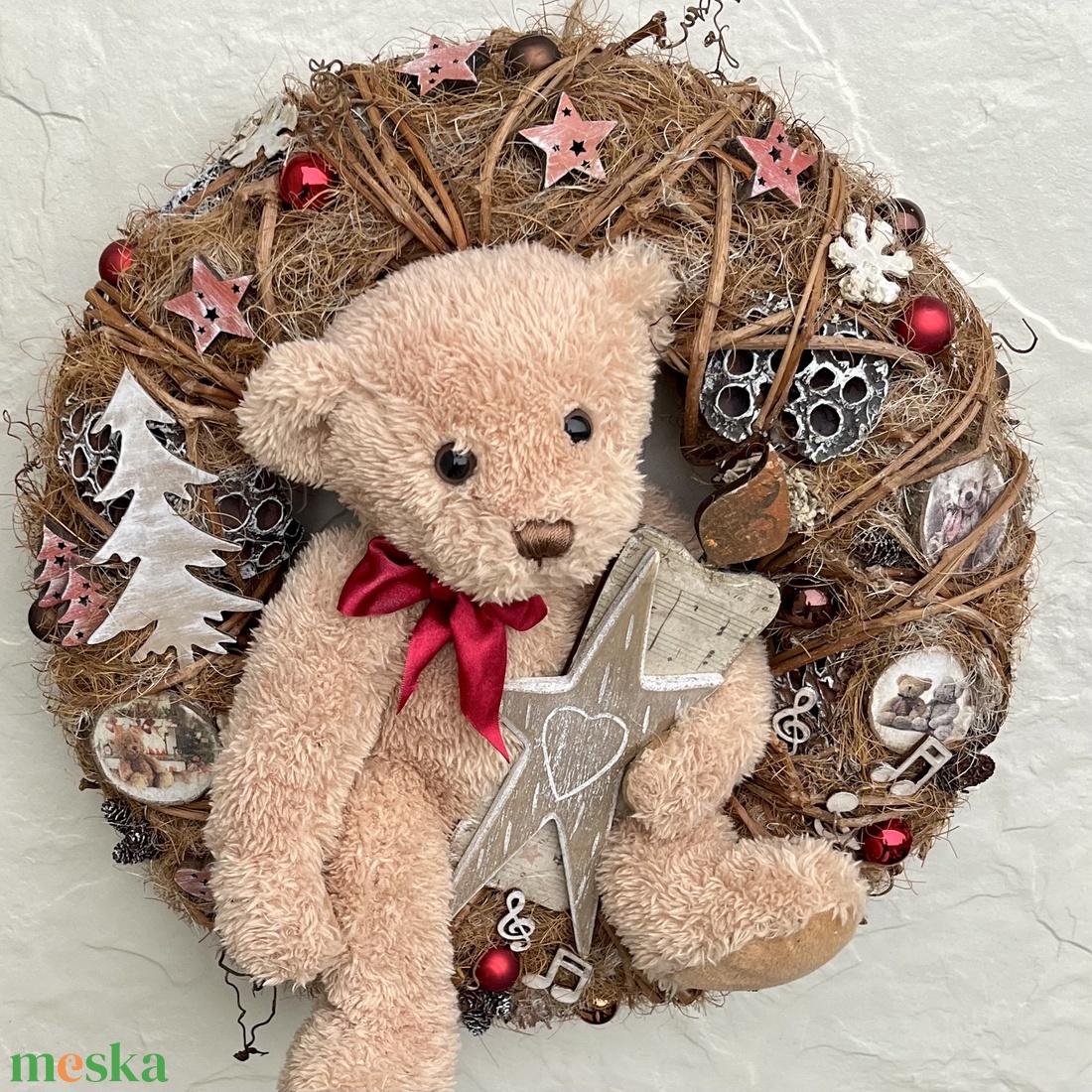 Téli, karácsonyi MACKÓ kopogtató  - karácsony - karácsonyi lakásdekoráció - karácsonyi ajtódíszek - Meska.hu