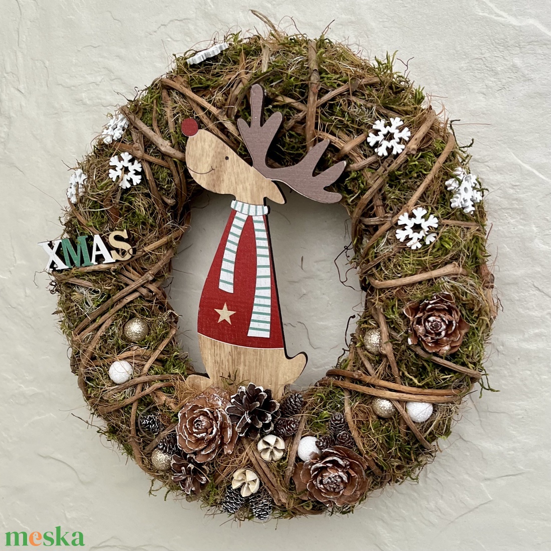 Téli, karácsonyi kopogtató, ajtó- vagy falidísz - RÉNSZARVAS - karácsony - karácsonyi lakásdekoráció - karácsonyi ajtódíszek - Meska.hu