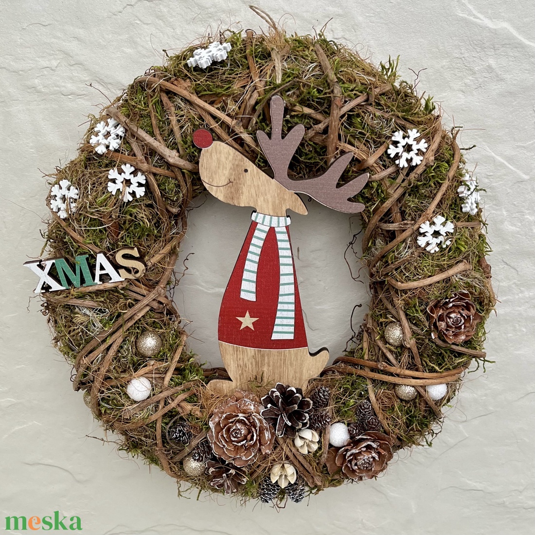 Téli, karácsonyi kopogtató, ajtó- vagy falidísz - RÉNSZARVAS - karácsony - karácsonyi lakásdekoráció - karácsonyi ajtódíszek - Meska.hu