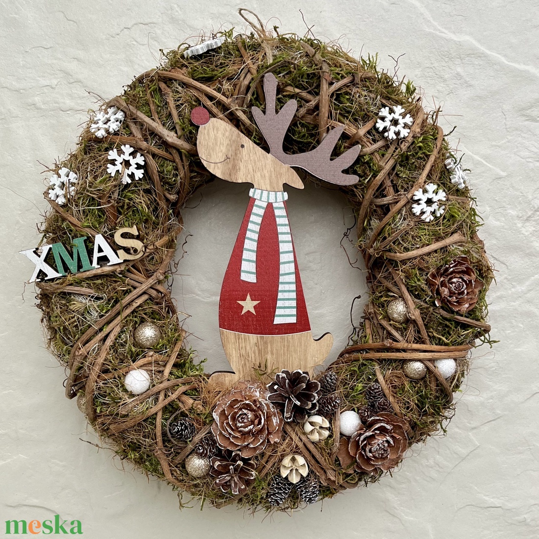 Téli, karácsonyi kopogtató, ajtó- vagy falidísz - RÉNSZARVAS - karácsony - karácsonyi lakásdekoráció - karácsonyi ajtódíszek - Meska.hu