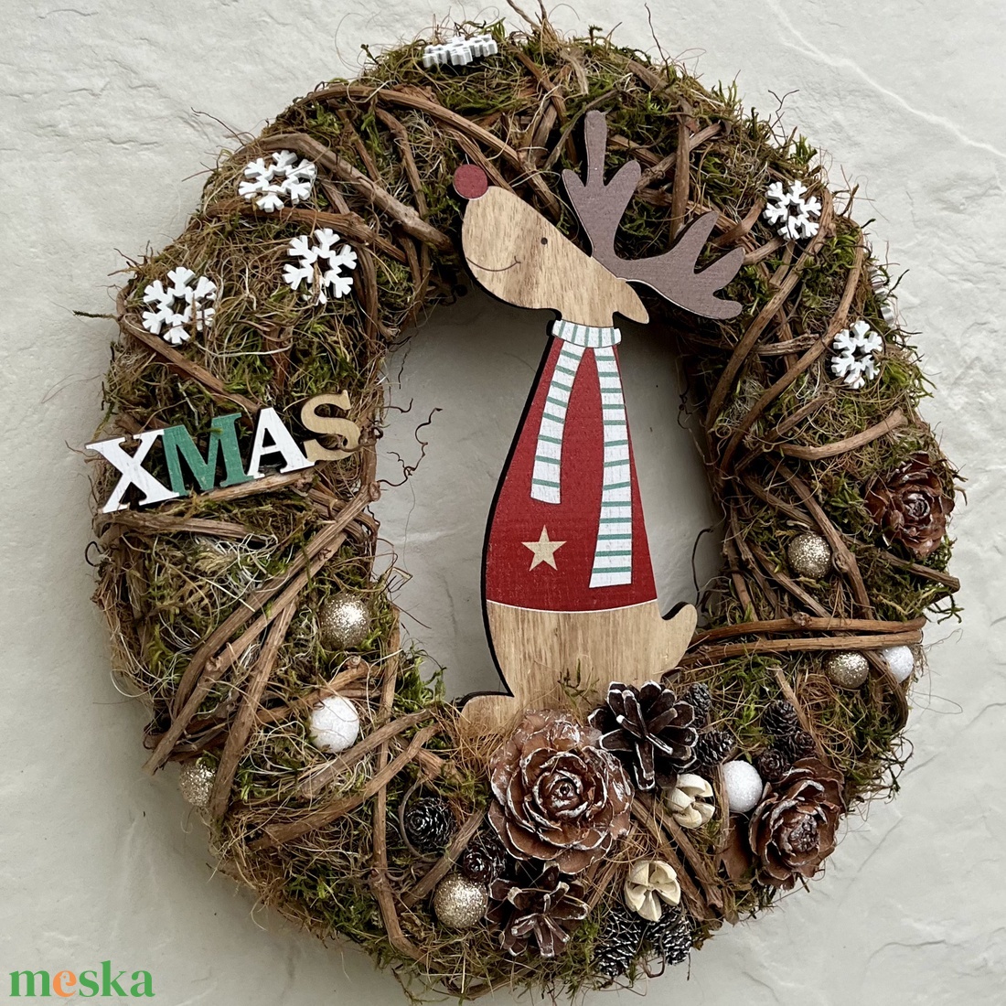 Téli, karácsonyi kopogtató, ajtó- vagy falidísz - RÉNSZARVAS - karácsony - karácsonyi lakásdekoráció - karácsonyi ajtódíszek - Meska.hu