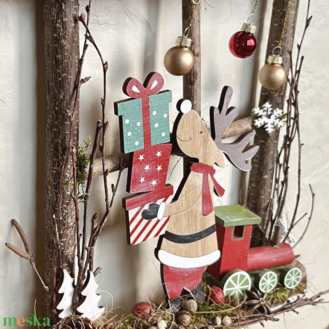 Rénszarvas kopogtató, falidísz  - karácsony - adventi díszek - adventi ajtódísz - Meska.hu