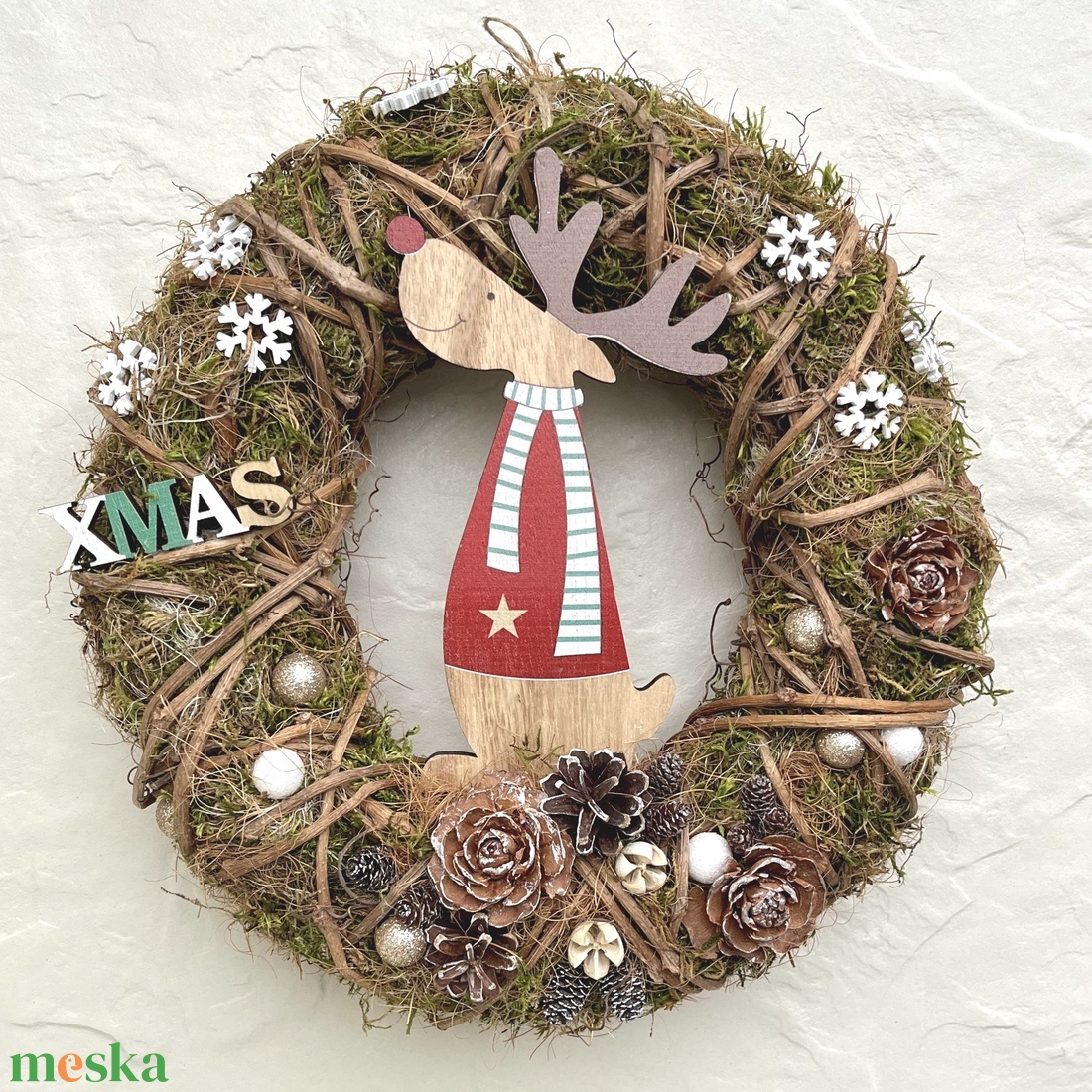 Téli, karácsonyi kopogtató, ajtó- vagy falidísz - RÉNSZARVAS - karácsony - karácsonyi lakásdekoráció - karácsonyi ajtódíszek - Meska.hu