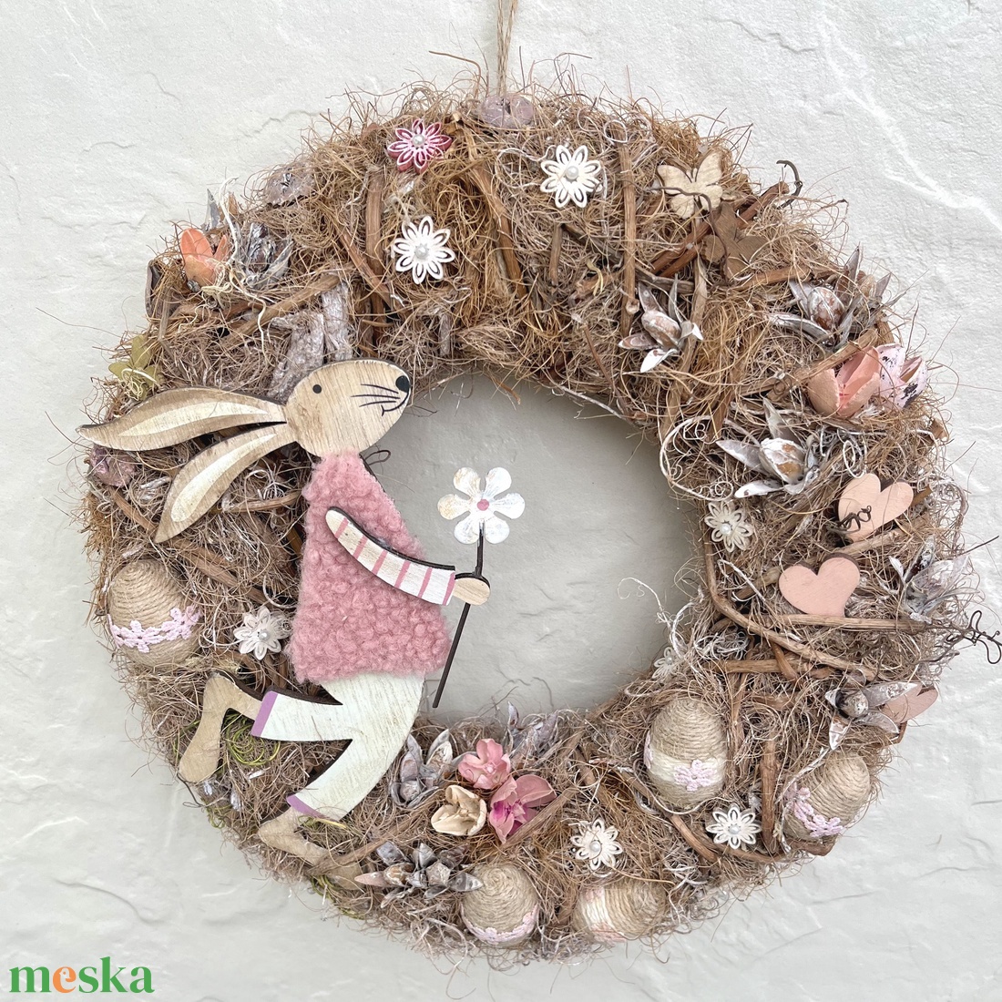 Nyuszkó - húsvéti, tavaszi kopogtató, ajtódísz - otthon & életmód - dekoráció - ajtó- és ablak dekoráció - ajtódísz & kopogtató - Meska.hu