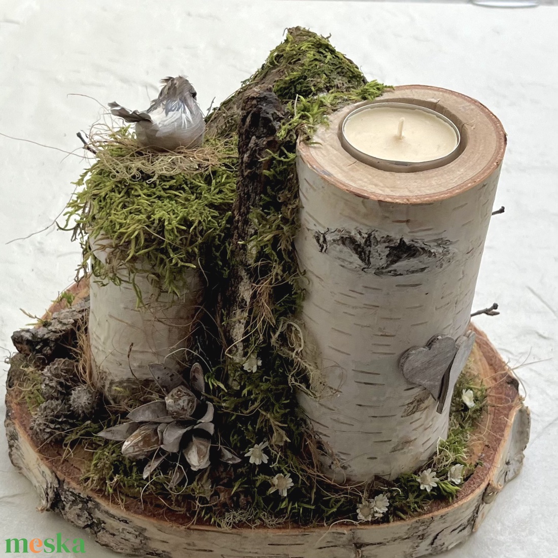 Kismadár - rusztikus asztaldísz odúval, fa mécsestartóval  - otthon & életmód - dekoráció - asztal és polc dekoráció - asztaldísz - Meska.hu