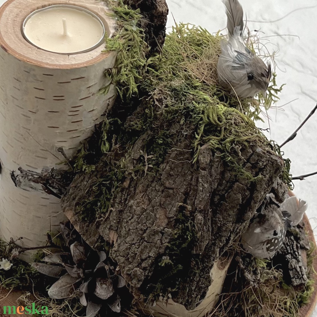Kismadár - rusztikus asztaldísz odúval, fa mécsestartóval  - otthon & életmód - dekoráció - asztal és polc dekoráció - asztaldísz - Meska.hu