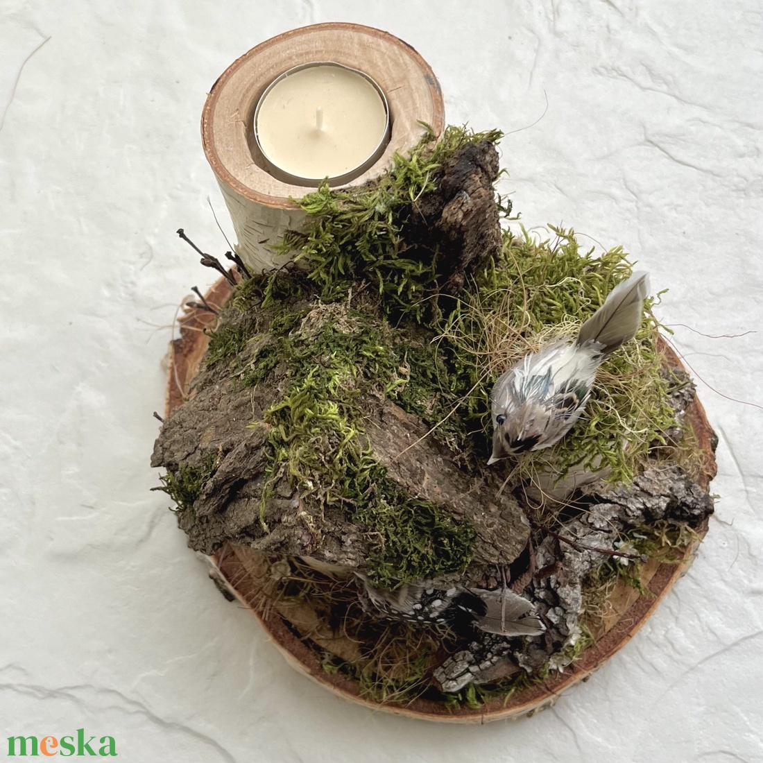 Kismadár - rusztikus asztaldísz odúval, fa mécsestartóval  - otthon & életmód - dekoráció - asztal és polc dekoráció - asztaldísz - Meska.hu