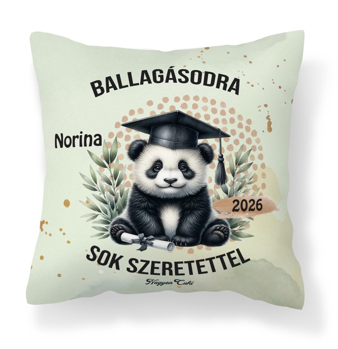 Névvel kérhető Panda mintás párna - 2026 évi Ballagásra - otthon & életmód - lakástextil - párna & párnahuzat - díszpárna (belsővel együtt) - Meska.hu