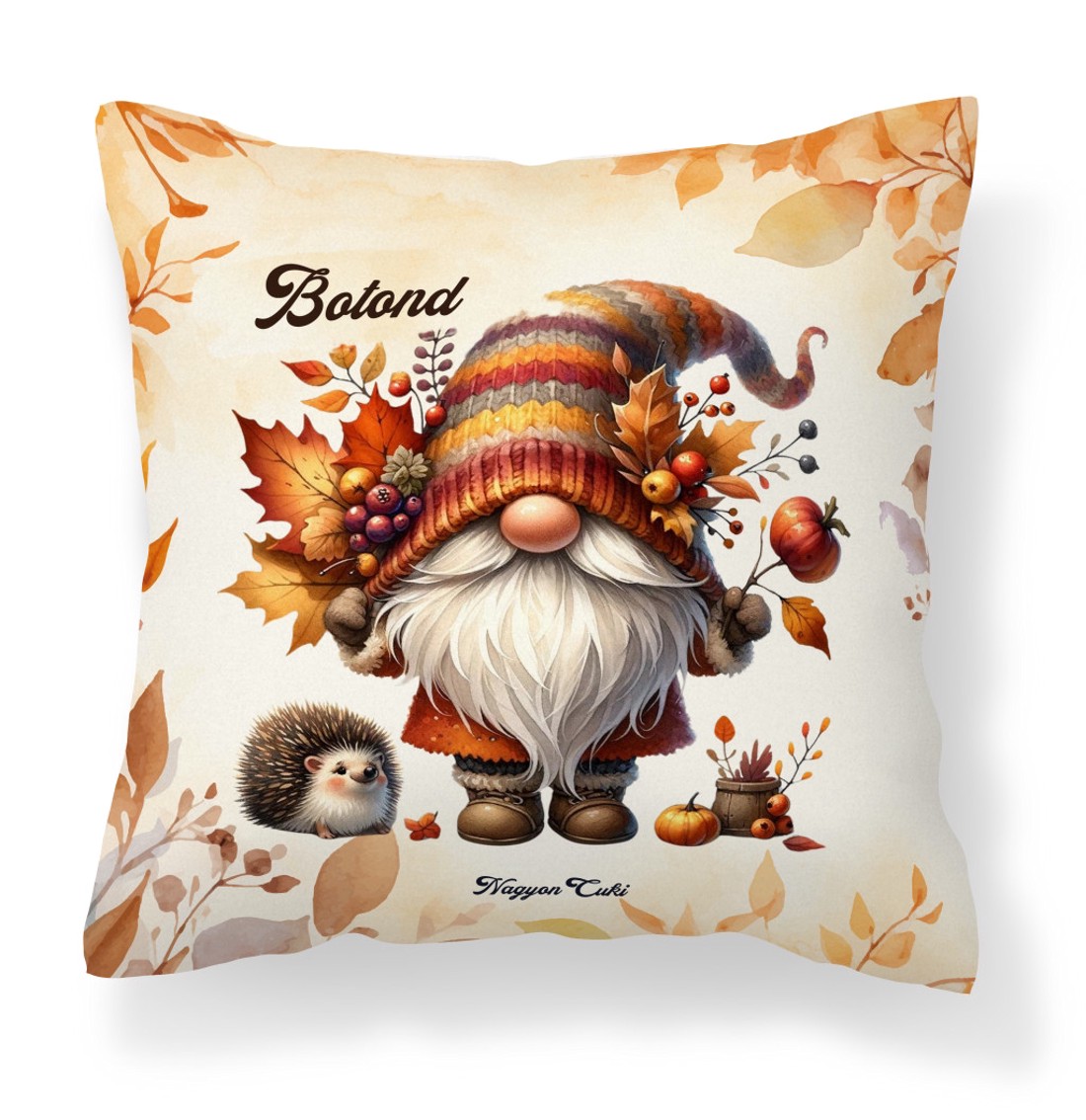 Névvel kérhető - Cuki őszi manó sünikével mintás párna - otthon & életmód - lakástextil - párna & párnahuzat - díszpárna (belsővel együtt) - Meska.hu