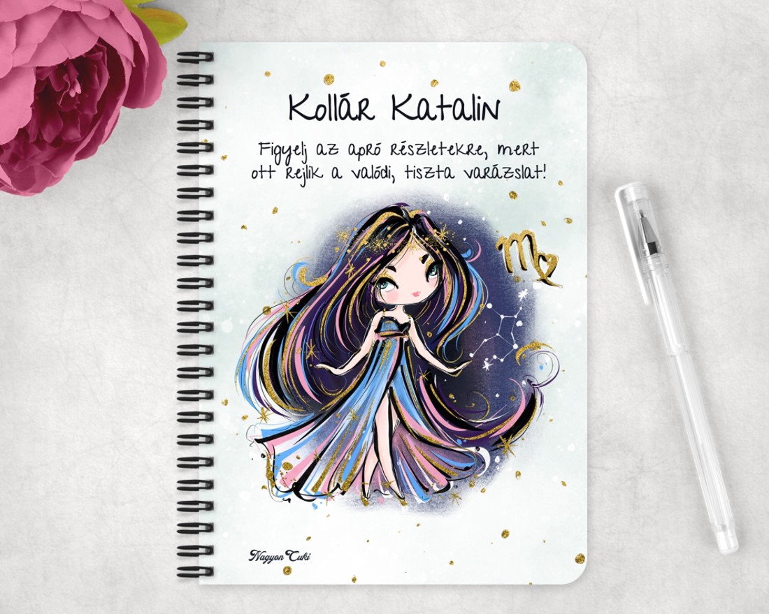 Személyre szabható - Fekete hajú Csini Szűz lány mintás A5-ös füzet - otthon & életmód - papír, írószer - jegyzetfüzet & napló - Meska.hu
