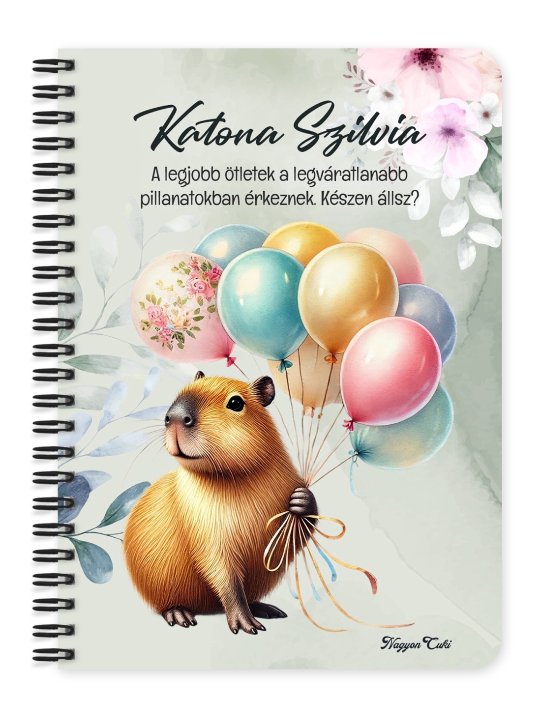 Személyre szabható - Cuki lufis capybara mintás A5-ös füzet - otthon & életmód - papír, írószer - jegyzetfüzet & napló - Meska.hu