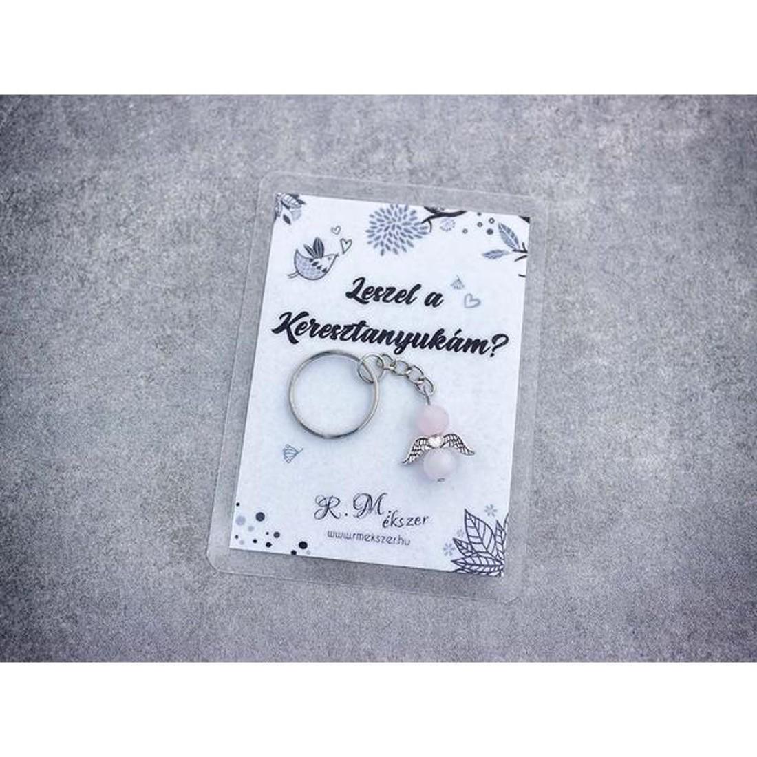Leszel a Keresztanyukám kulcstartó rózsakvarccal - táska & tok - kulcstartó & táskadísz - kulcstartó - Meska.hu