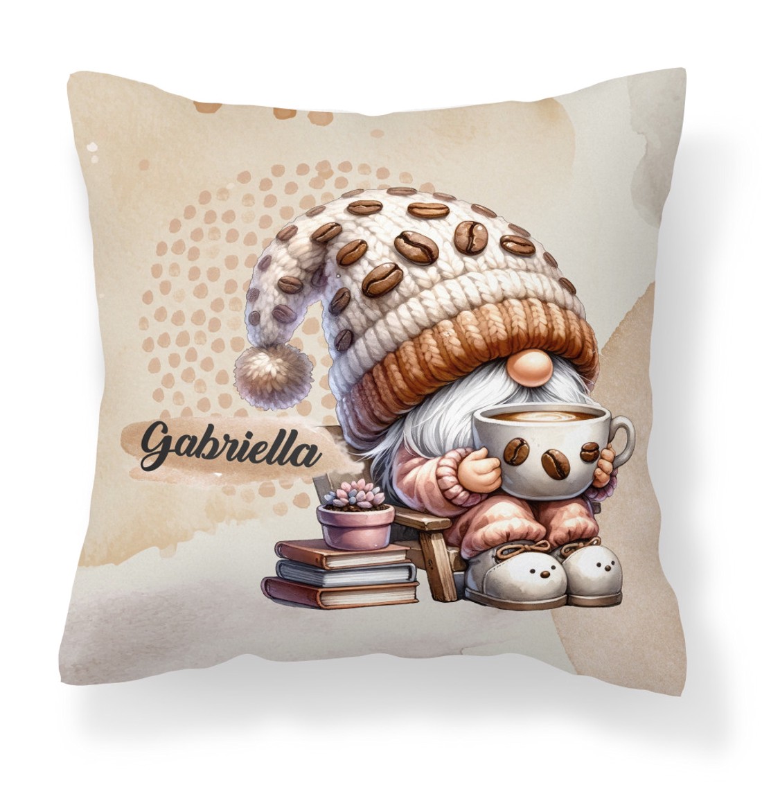 Névvel kérhető - Cuki kávés manó könyvvel mintás párna - otthon & életmód - lakástextil - párna & párnahuzat - díszpárna (belsővel együtt) - Meska.hu