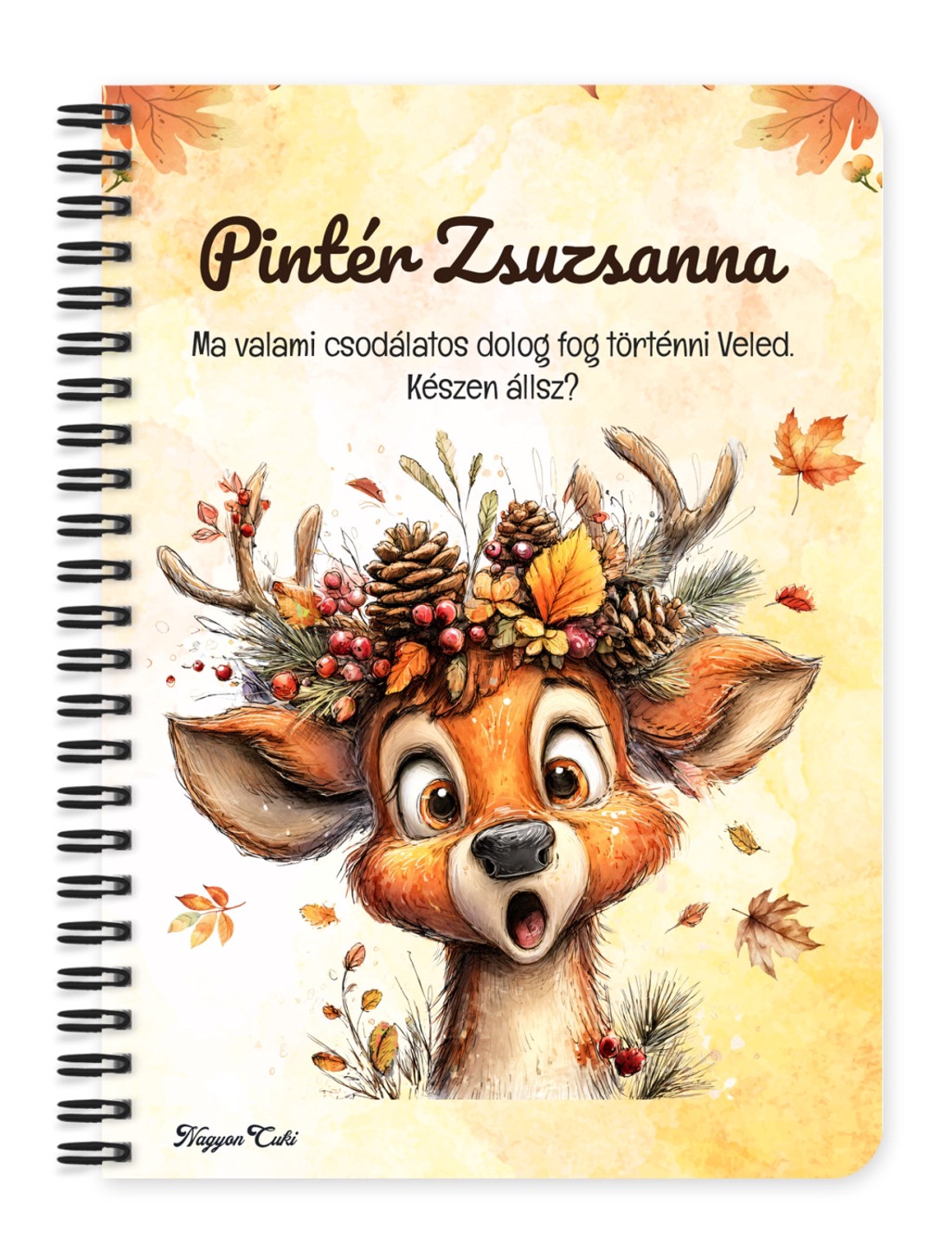 Személyre szabható - Cuki őszi csodálkozó szarvas mintás A5-ös füzet - otthon & életmód - papír, írószer - jegyzetfüzet & napló - Meska.hu