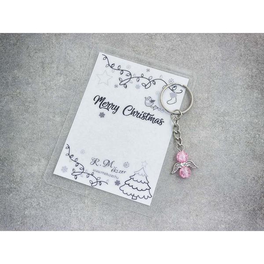 Merry Christmas rózsaszín angyal medálos kulcstartó -  - Meska.hu