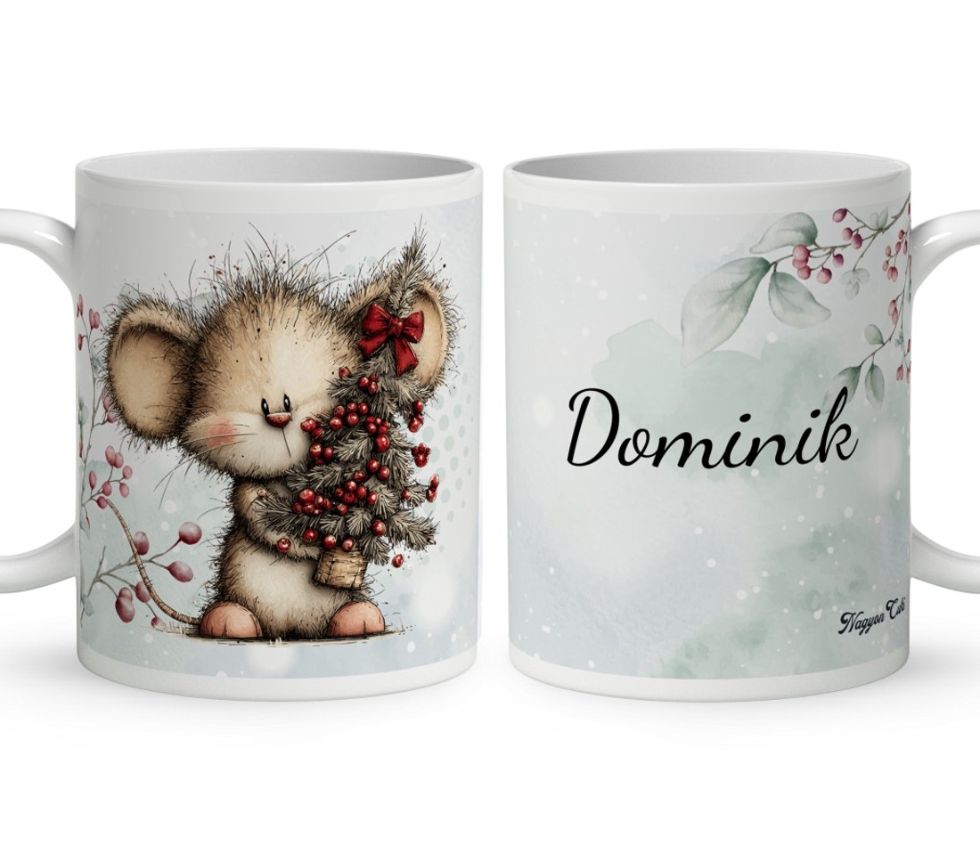 Névvel kérhető - Cuki téli kisegér mintás bögre - otthon & életmód - konyhafelszerelés, tálalás - tálalás - bögre & csésze - Meska.hu