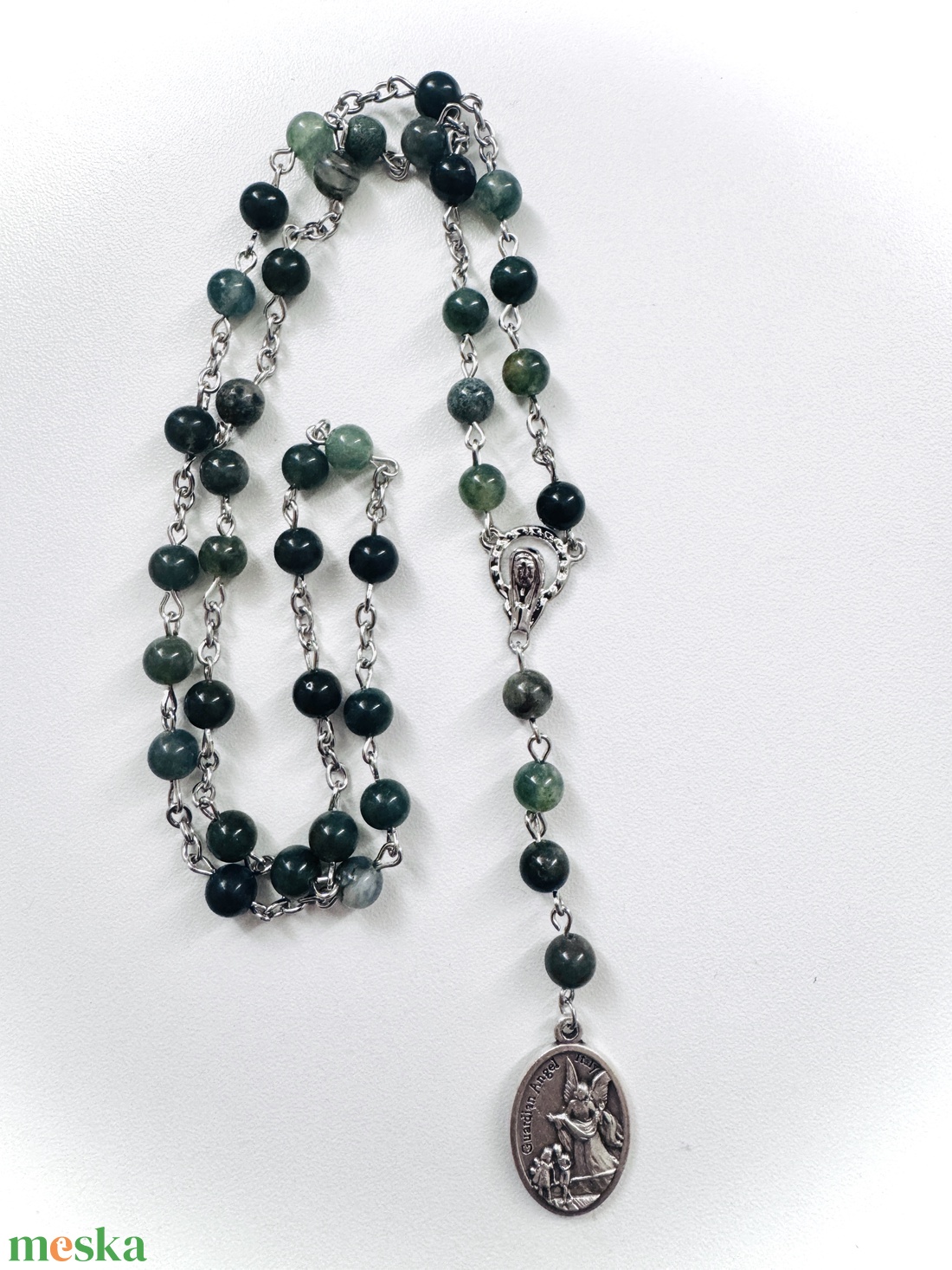 Szt. Mihály rózsafüzér mohaachátból - otthon & életmód - vallás - lánc & füzér - Meska.hu