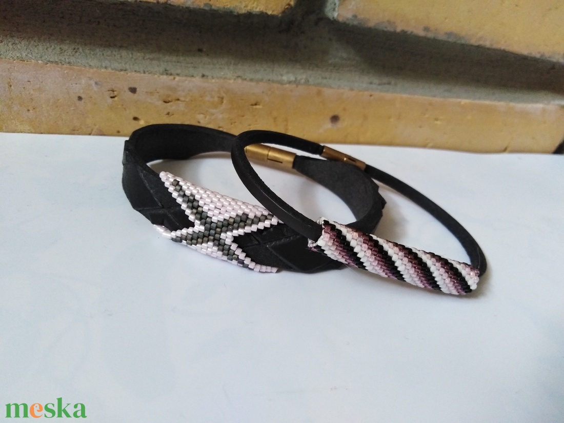 Sötétbarna- pasztell lila karkötő BŐRBŐL! - ékszer - karkötő - karperec - Meska.hu